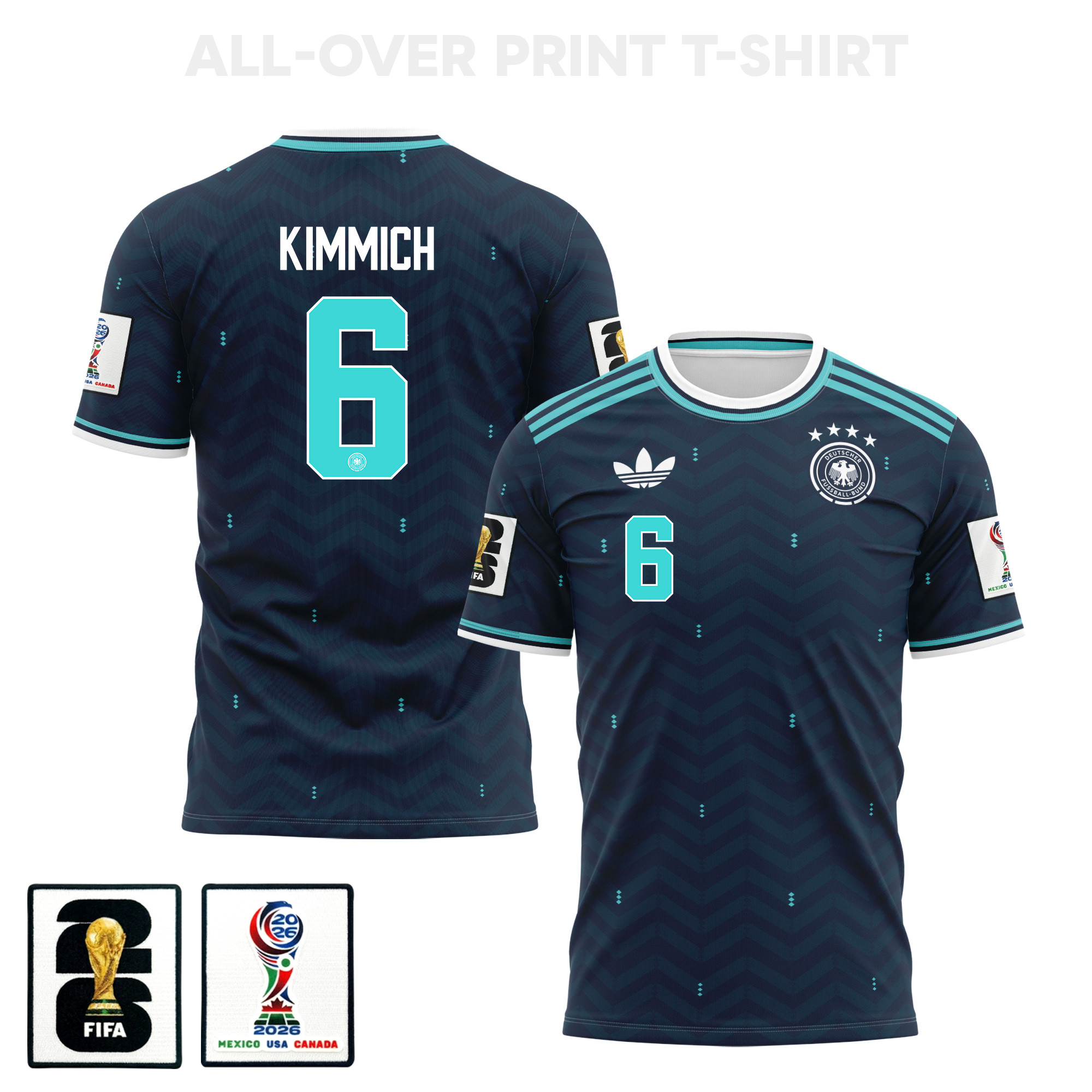 Joshua Kimmich 6 Germany 2026 Away 3D T-Shirt Fully Printed – Unisex, Navy - Jersey Teams