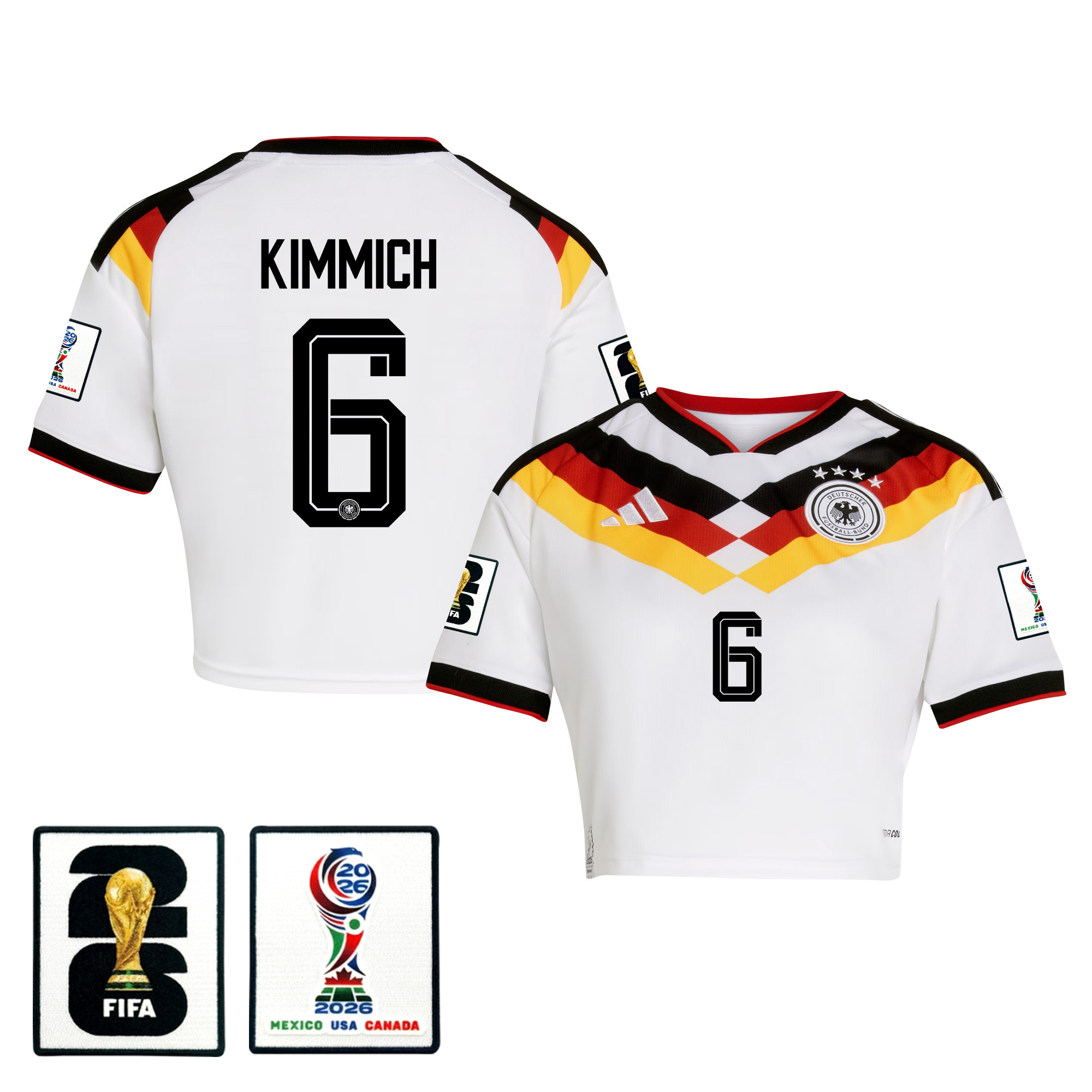 Joshua Kimmich 6 Germany 2026 Home Women’s Cropped Jersey - White - Jersey Teams