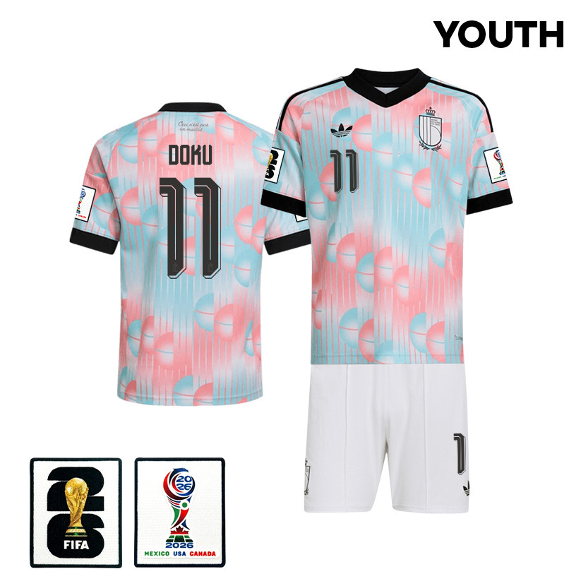 Jérémy Doku 11 Belgium 2026 YOUTH Away Jersey & Shorts Set - Light Blue - Jersey Teams