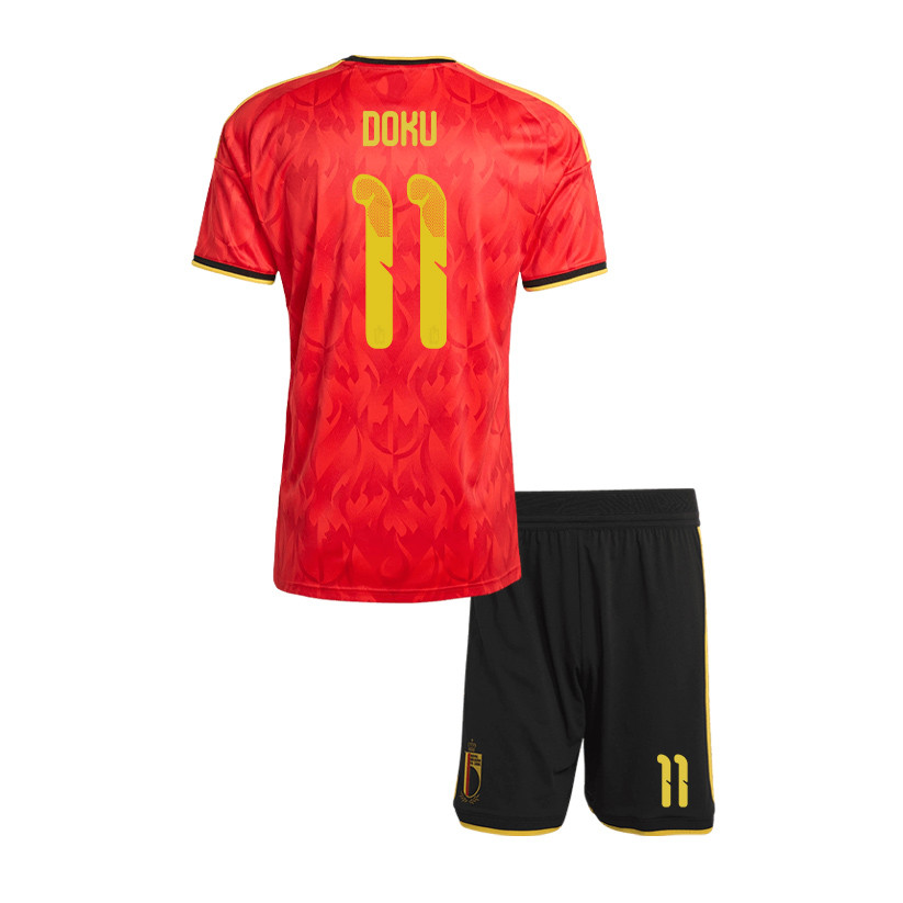 Jérémy Doku 11 Belgium 2026 YOUTH Home Jersey & Shorts Set - Red/Black - Jersey Teams