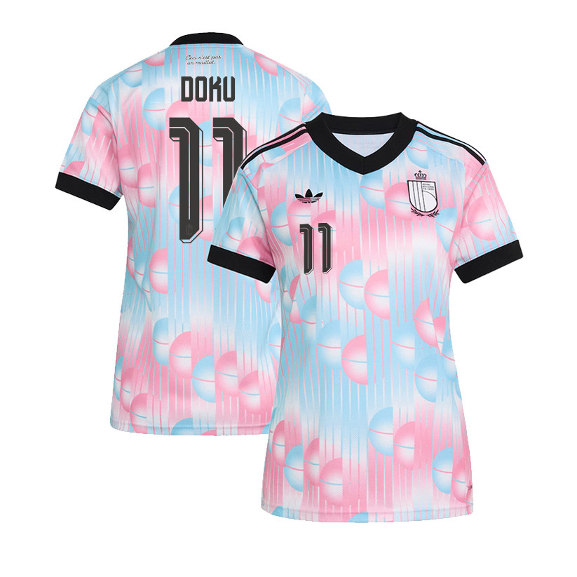 Jérémy Doku 11 Women's Belgium National Team 2026 Away Jersey - Light Blue - Jersey Teams