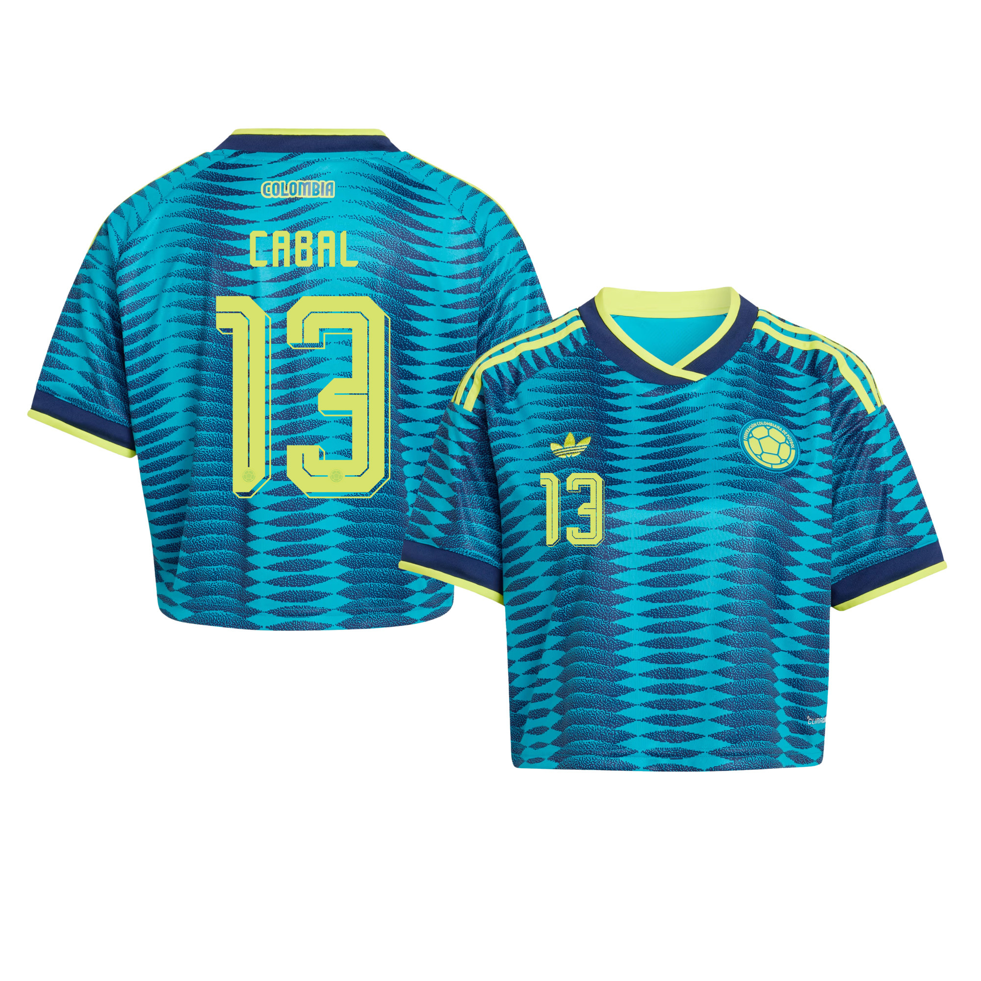 Juan Cabal 13 Colombia 2026 Away Women’s Cropped Jersey - Turquoise - Jersey Teams