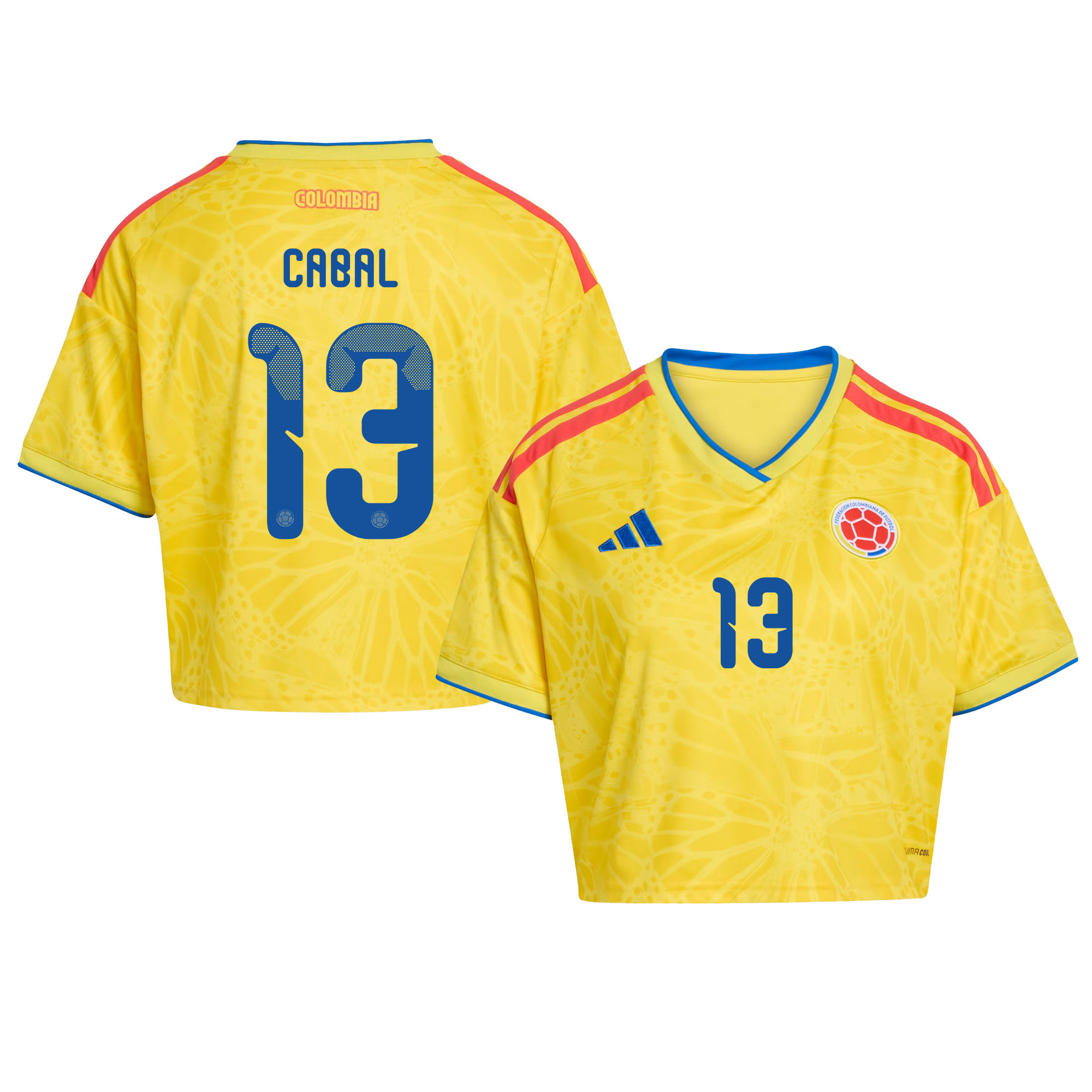 Juan Cabal 13 Colombia 2026 Home Women’s Cropped Jersey - Yellow - Jersey Teams