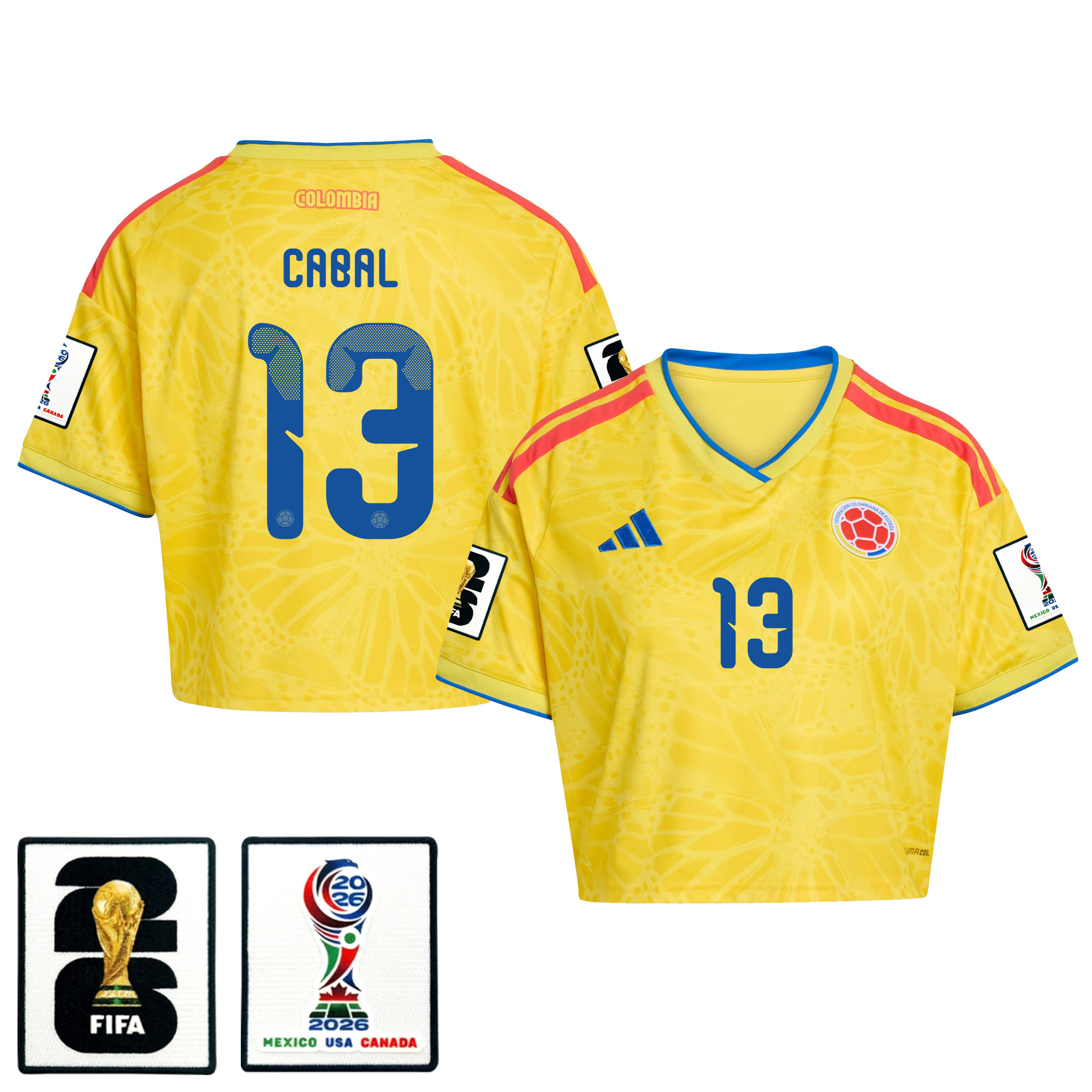 Juan Cabal 13 Colombia 2026 Home Women’s Cropped Jersey – Yellow – Jersey Teams