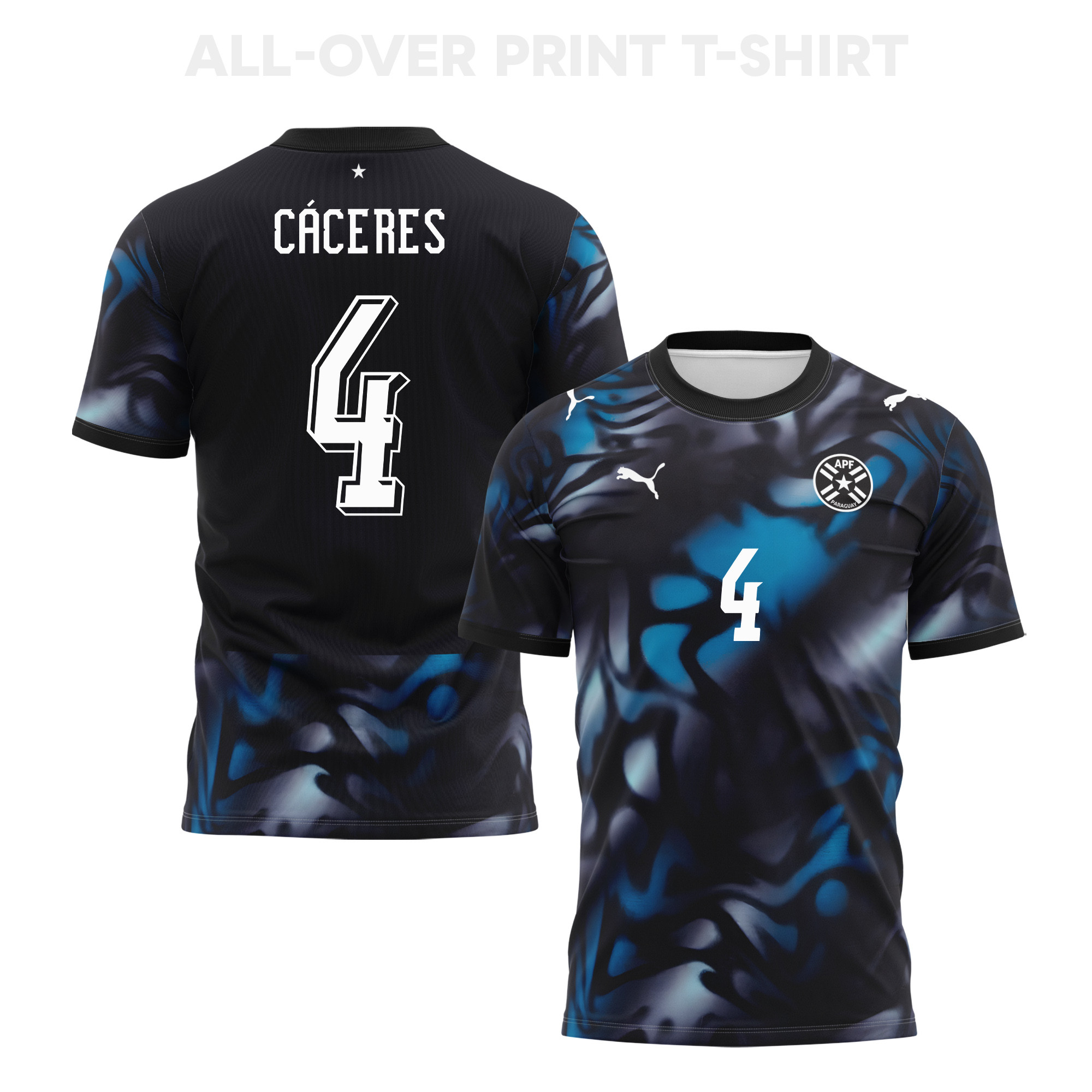 Juan Cáceres 4 Paraguay 2026 Away 3D T-Shirt Fully Printed – Unisex, Navy - Jersey Teams