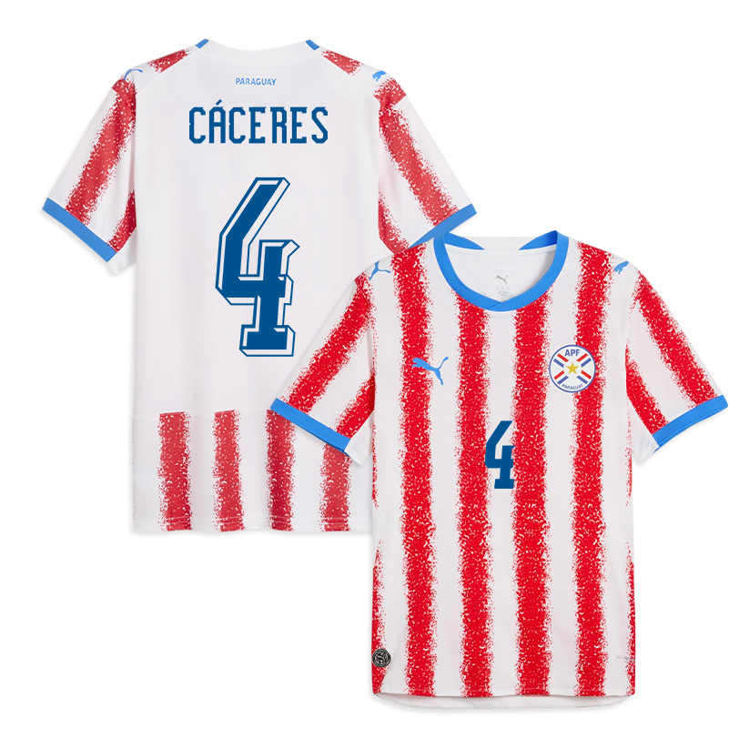 Juan Cáceres 4 Paraguay National Team 2026 Home Jersey - White/Red, Men - Jersey Teams