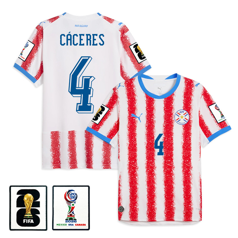 Juan Cáceres 4 Paraguay National Team 2026 Home Jersey - White/Red, Men - Jersey Teams