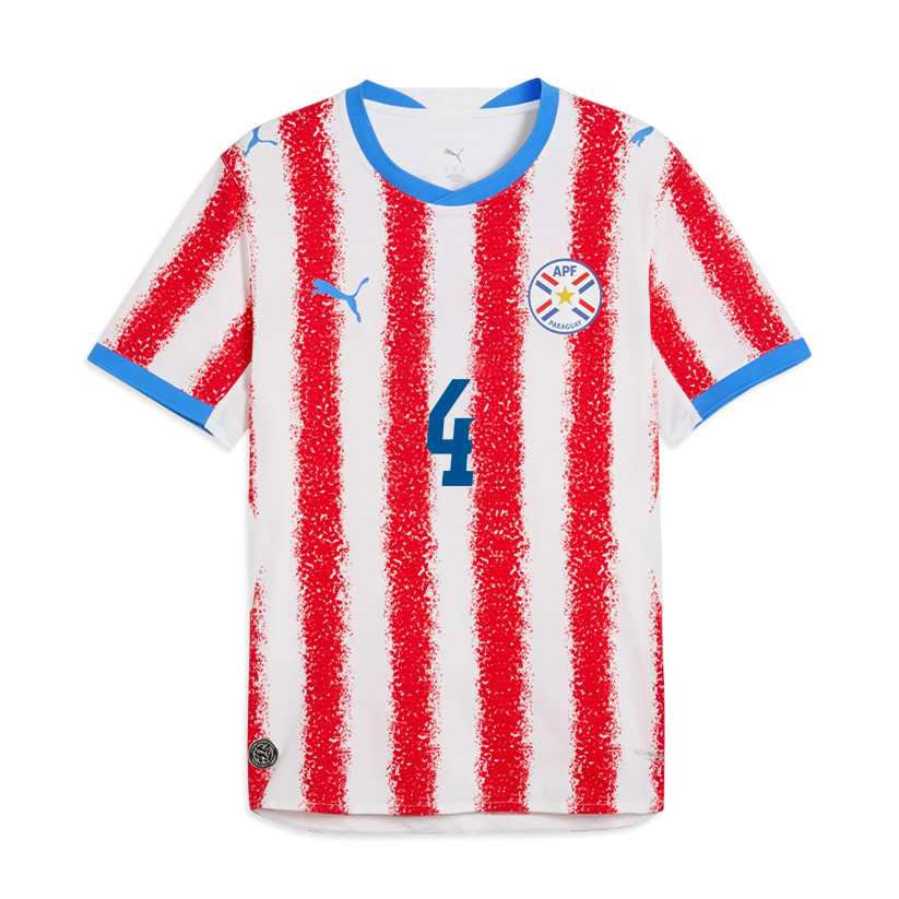 Juan Cáceres 4 Youth Paraguay National Team 2026 Home Jersey - White/Red - Jersey Teams