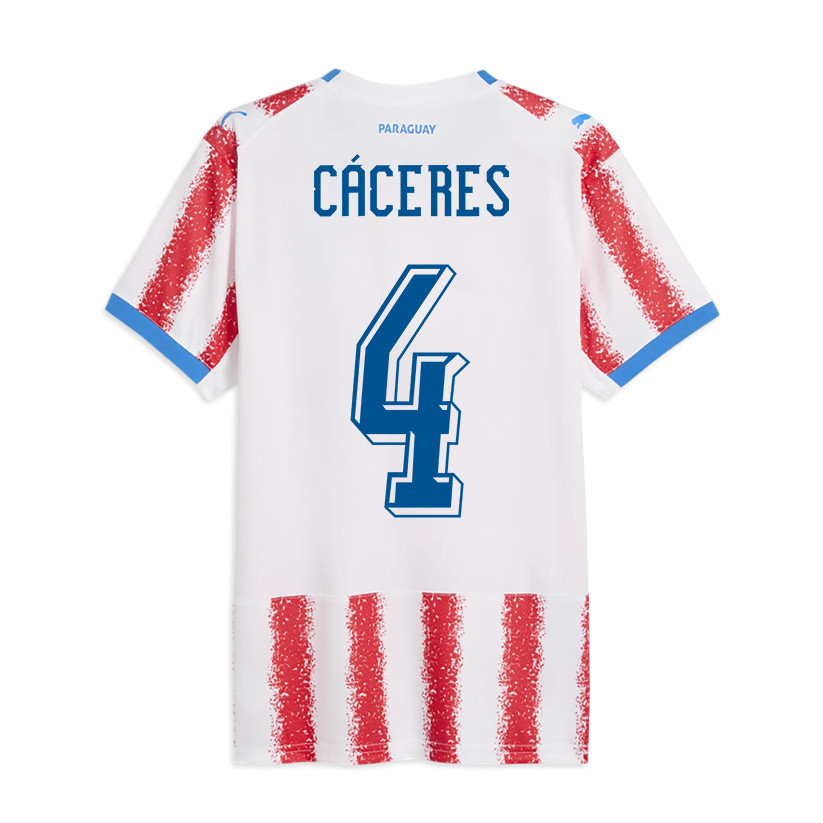 Juan Cáceres 4 Youth Paraguay National Team 2026 Home Jersey - White/Red - Jersey Teams