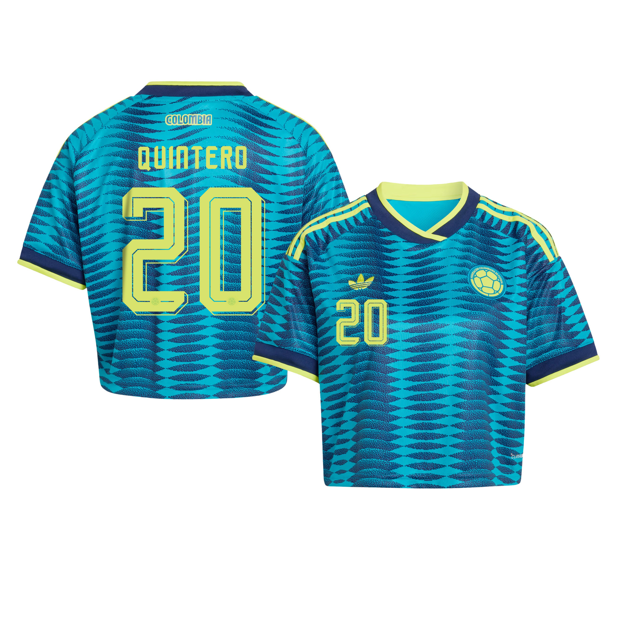 Juan Fernando Quintero 20 Colombia 2026 Away Women’s Cropped Jersey - Turquoise - Jersey Teams