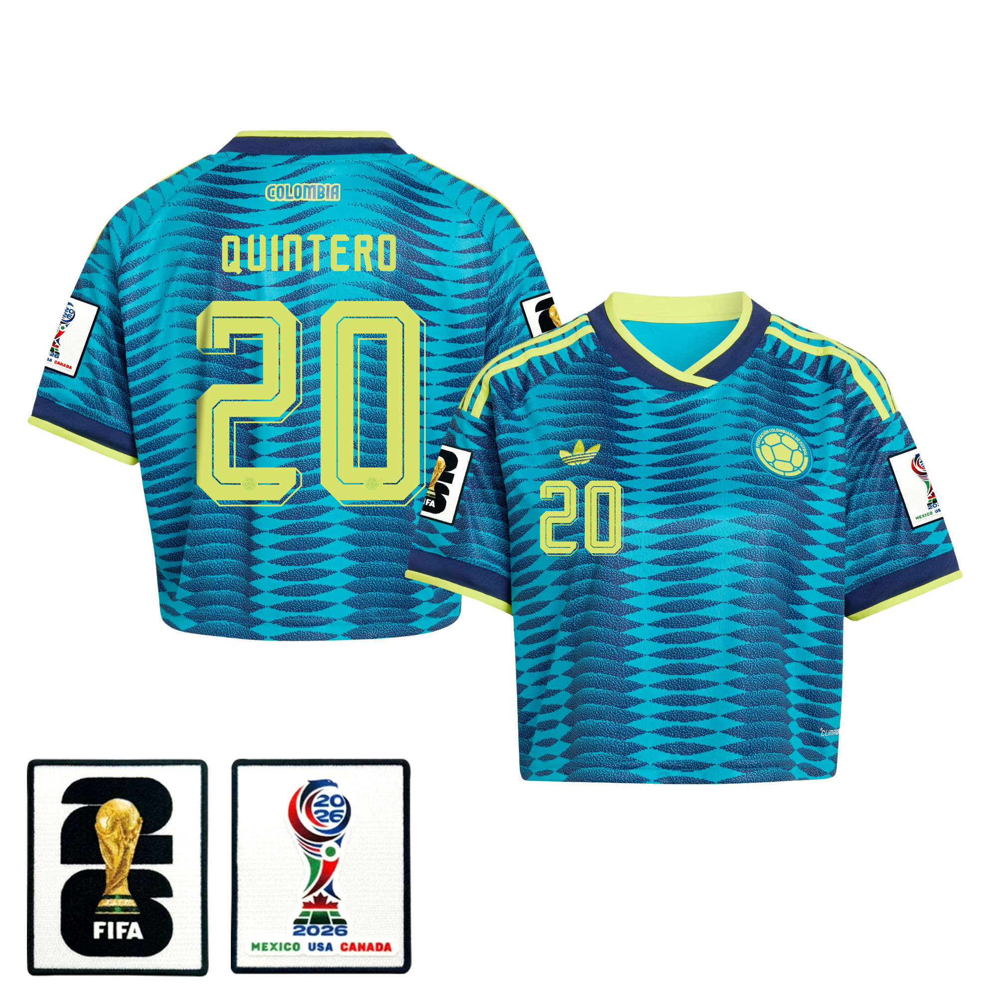 Juan Fernando Quintero 20 Colombia 2026 Away Women’s Cropped Jersey – Turquoise – Jersey Teams