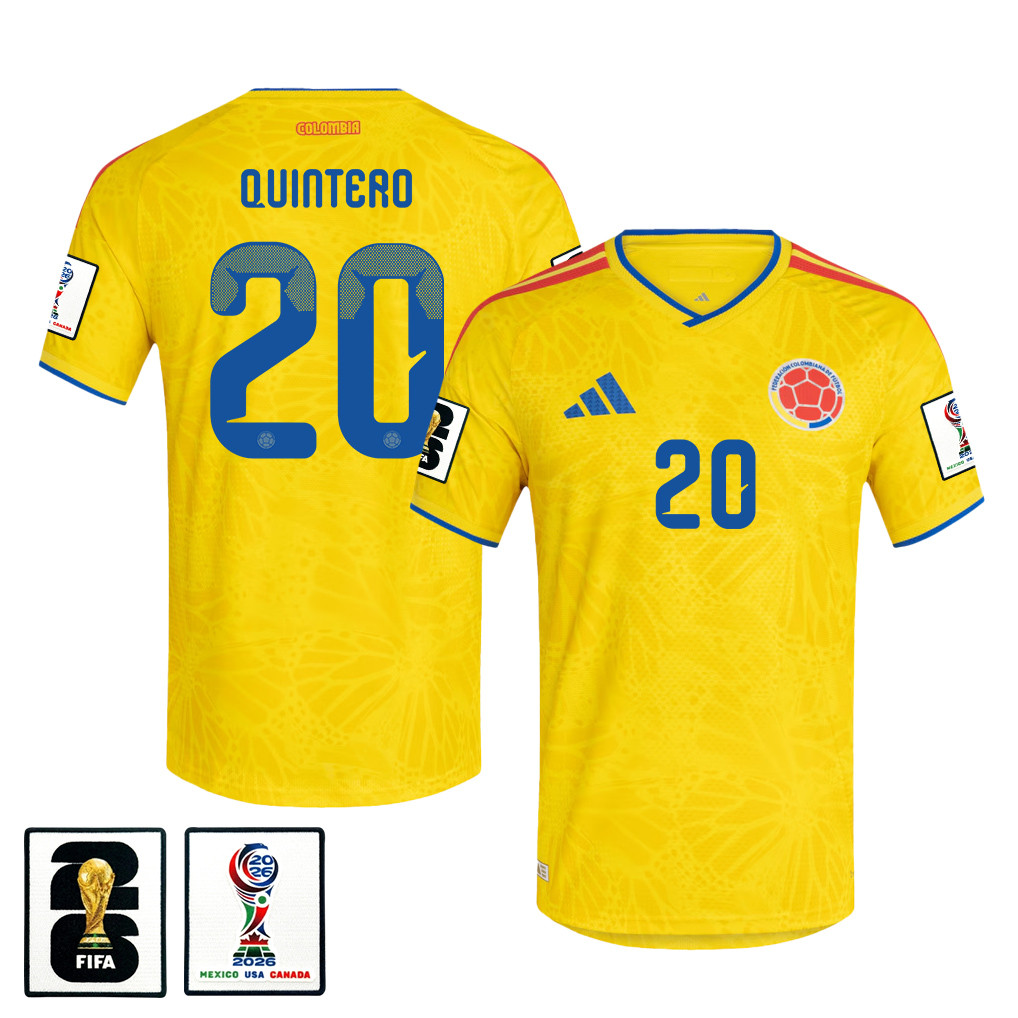 Juan Fernando Quintero 20 Colombia National Team 2026 x World Cup Patch Home Jersey - Yellow, Men - Jersey Teams