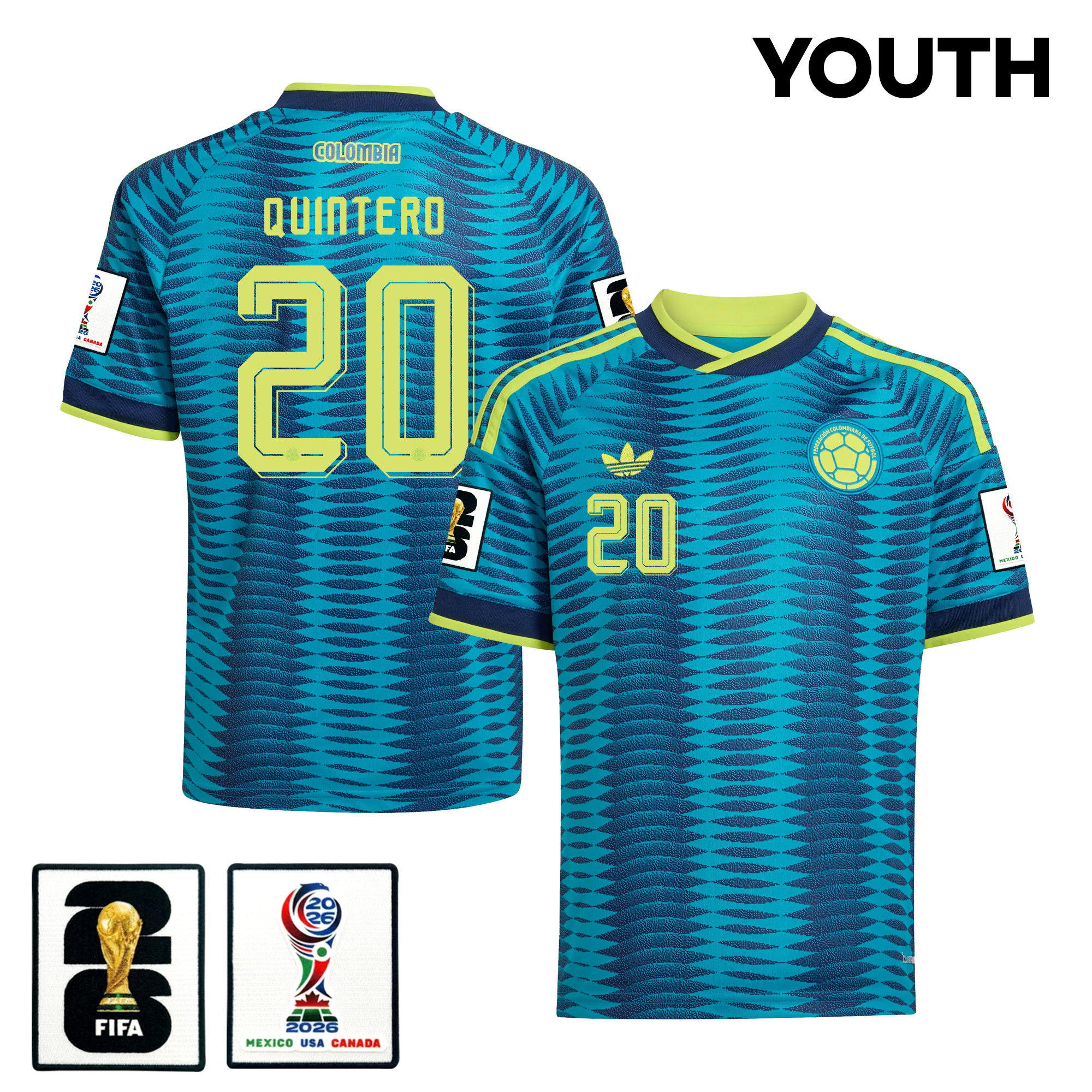 Juan Fernando Quintero 20 Youth Colombia National Team 2026 Away Jersey - Turquoise - Jersey Teams