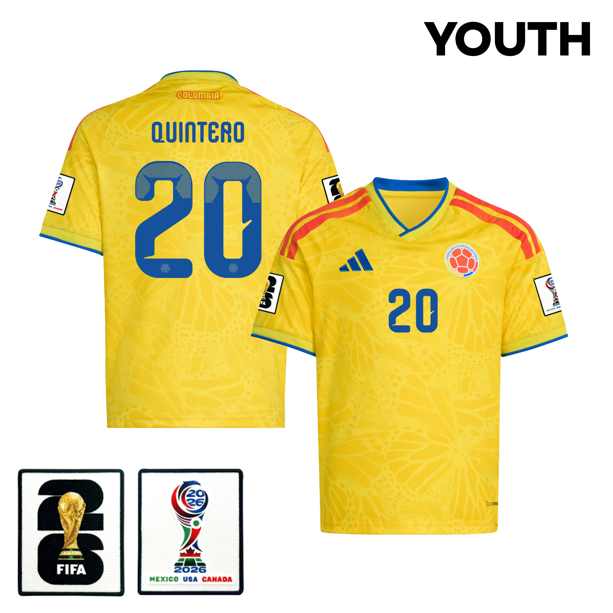 Juan Fernando Quintero 20 Youth Colombia National Team 2026 Home Jersey - Yellow - Jersey Teams
