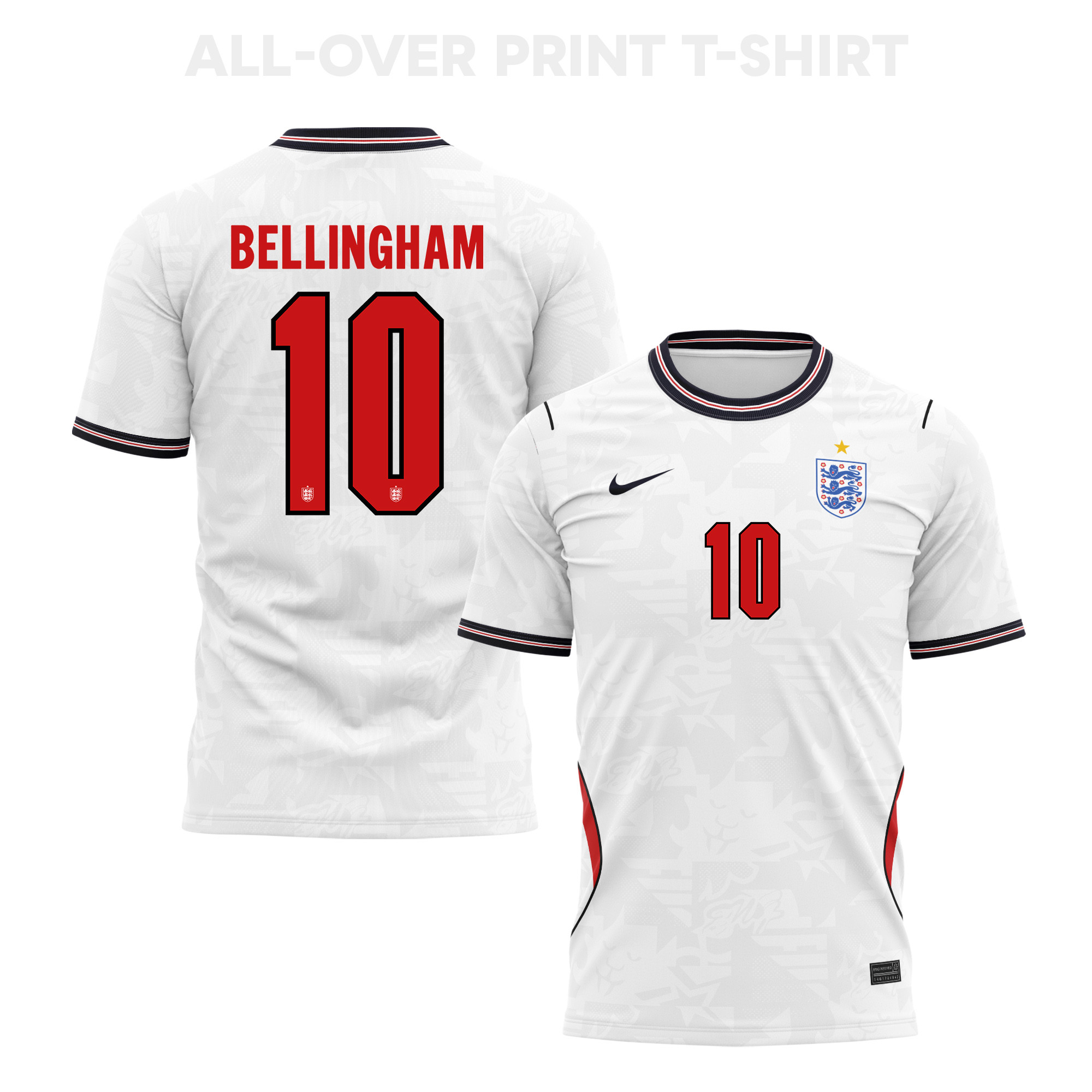 Jude Bellingham 10 England 2026 Home 3D T-Shirt Fully Printed – Unisex, White - Jersey Teams