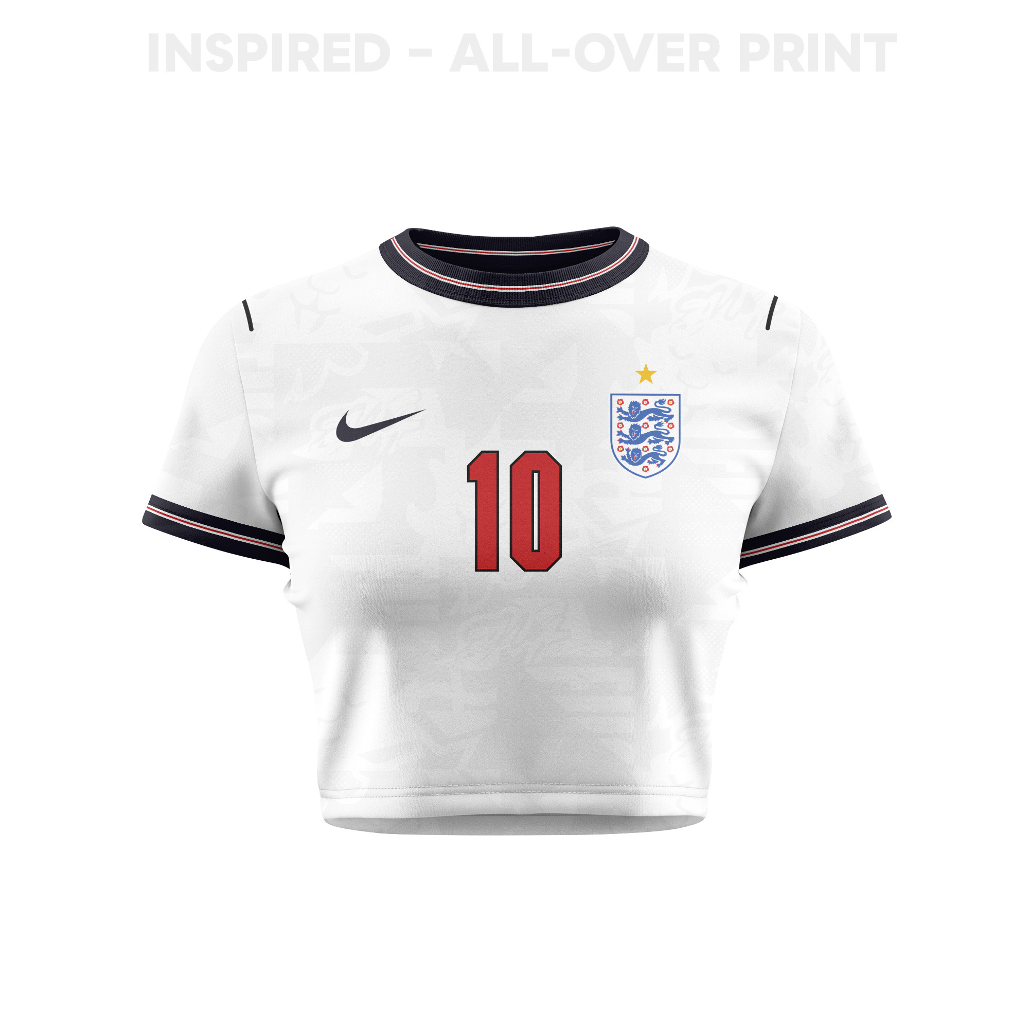 Jude Bellingham 10 England 2026 Women's Home All-Over Print Cropped Jersey - White - Jersey Teams