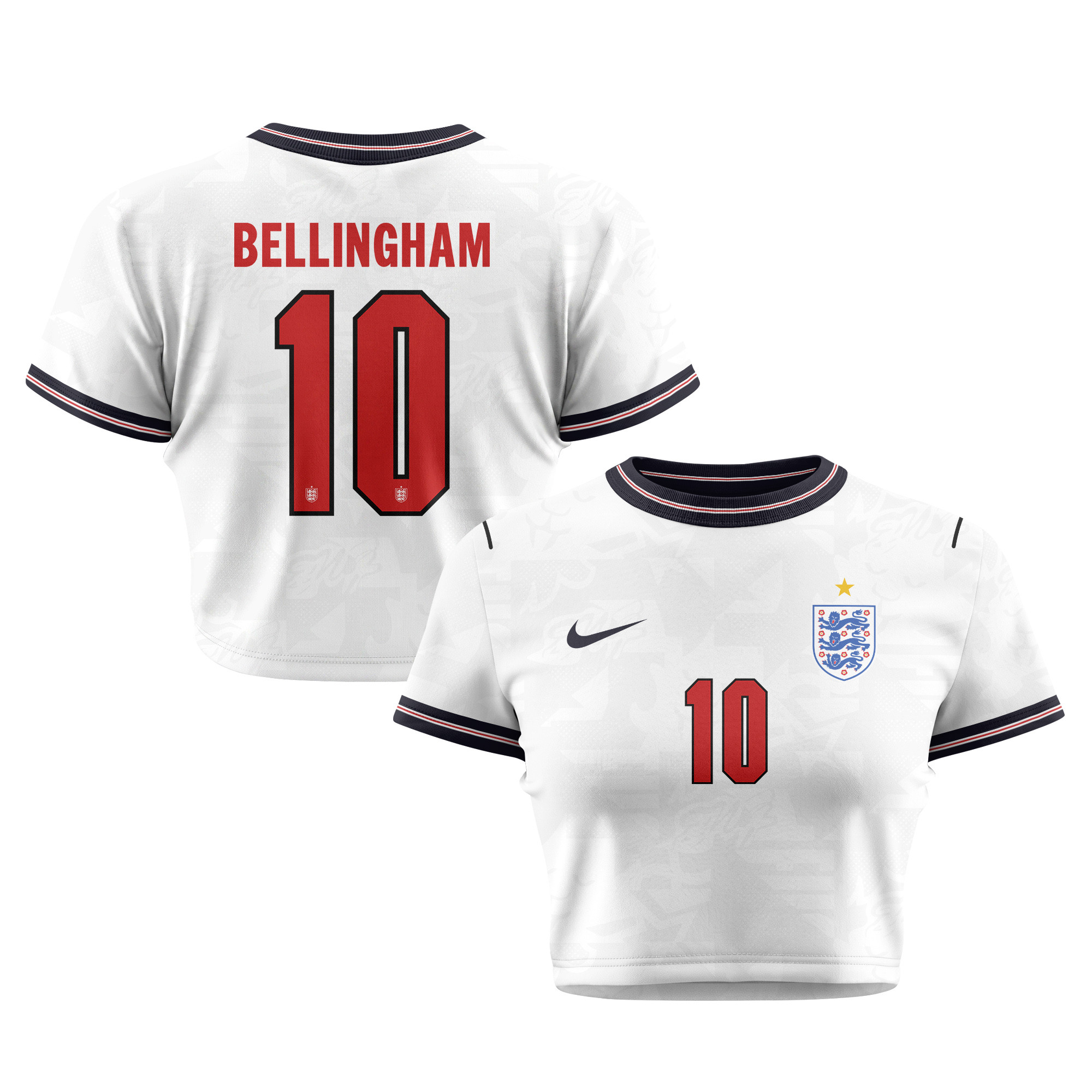 Jude Bellingham 10 England 2026 Women's Home All-Over Print Cropped Jersey - White - Jersey Teams