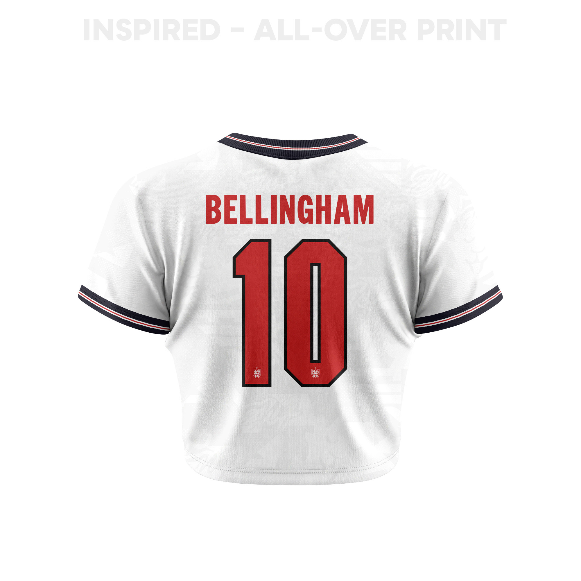 Jude Bellingham 10 England 2026 Women's Home All-Over Print Cropped Jersey - White - Jersey Teams
