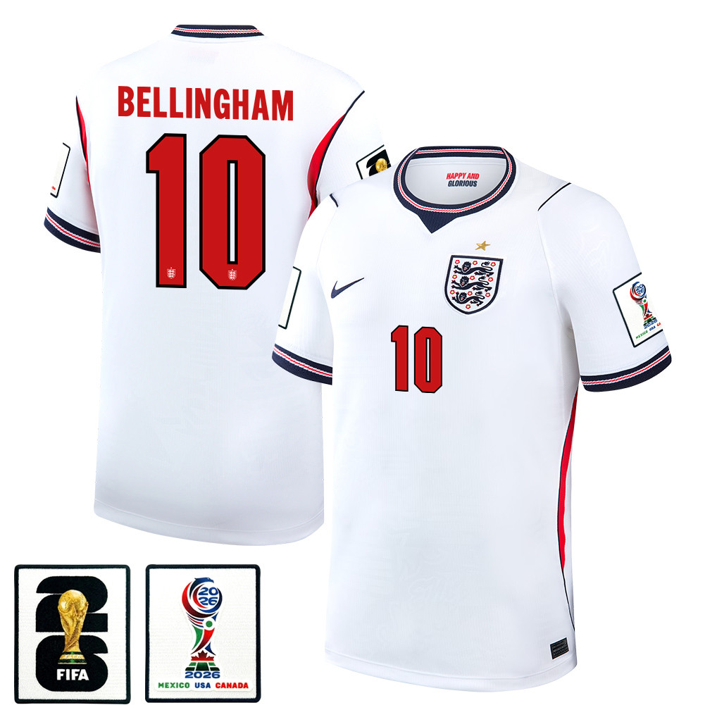 Jude Bellingham 10 England National Team 2026 x World Cup Patch Home Jersey - White, Men - Jersey Teams