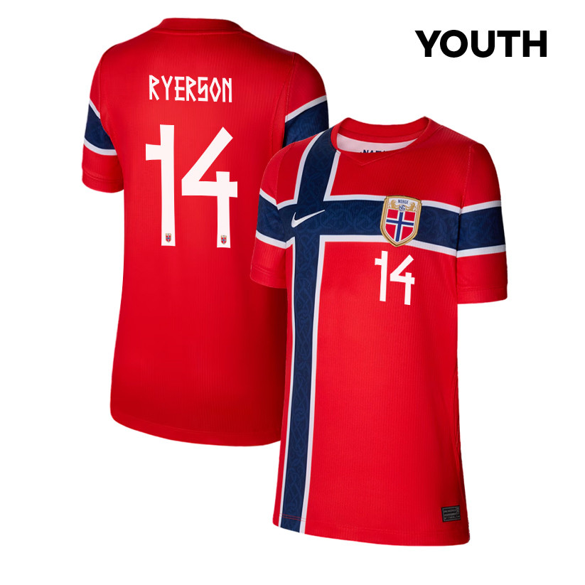 Julian Ryerson 14 Youth Norway National Team 2026 Home Jersey - Red - Jersey Teams