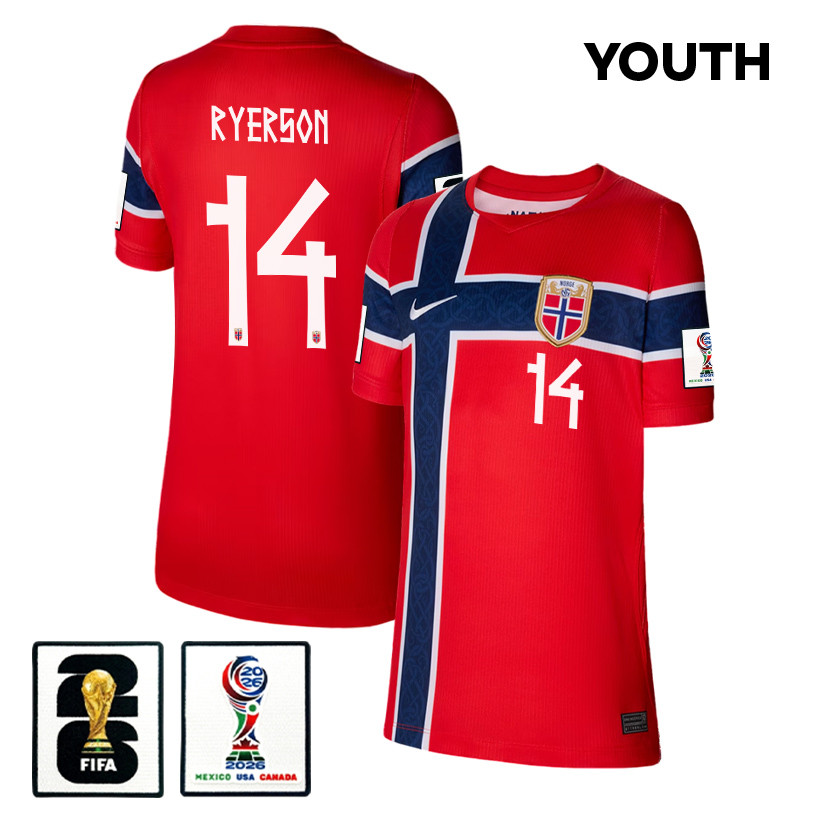 Julian Ryerson 14 Youth Norway National Team 2026 Home Jersey - Red - Jersey Teams