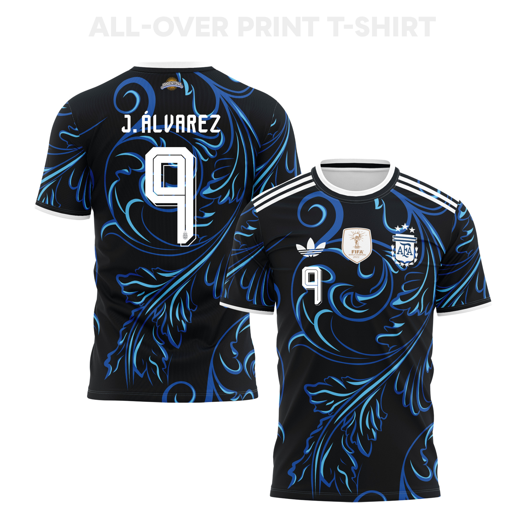 Julián Álvarez 9 Argentina 2026 Away 3D T-Shirt Fully Printed – Unisex, Black - Jersey Teams