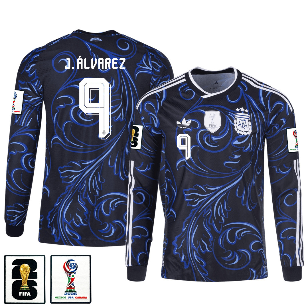 Julián Álvarez 9 Argentina 2026 Away Long Sleeve Jersey - Black - Jersey Teams