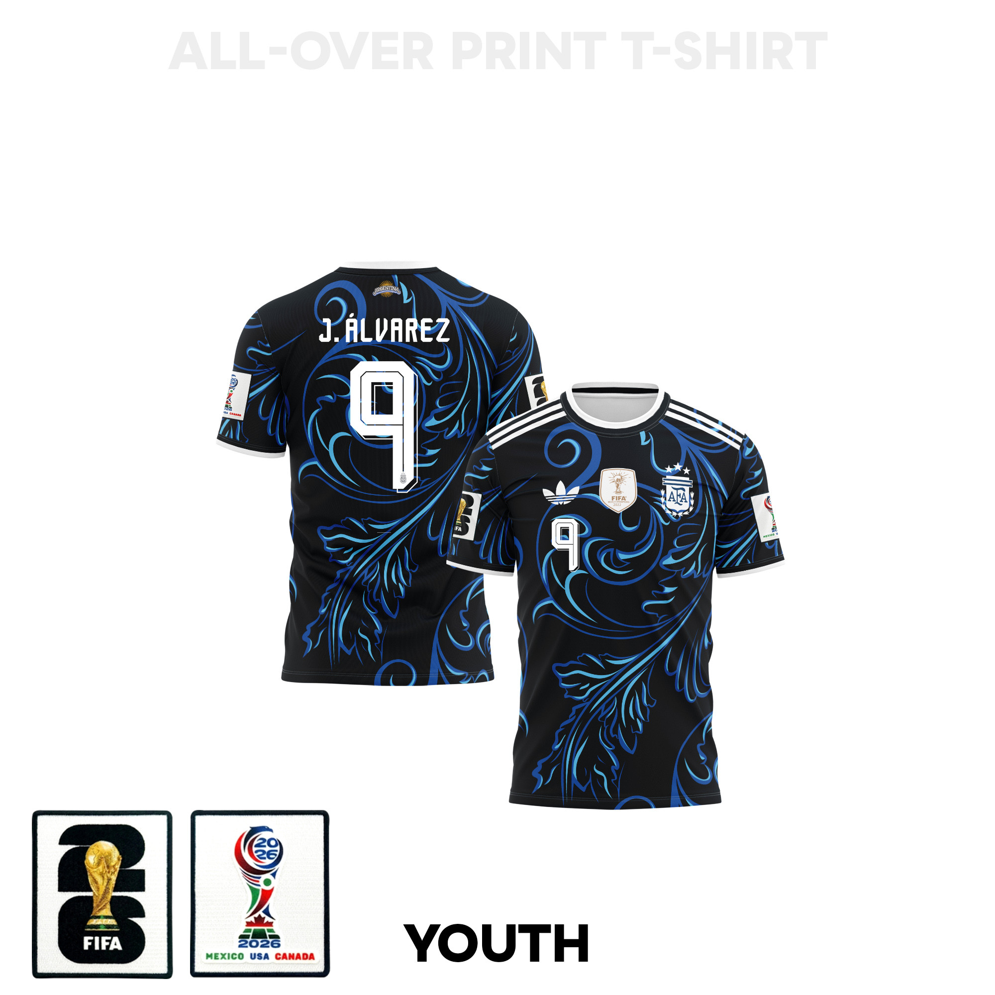 Julián Álvarez 9 Youth Argentina 2026 Away 3D T-shirt Fully Printed – Black - Jersey Teams