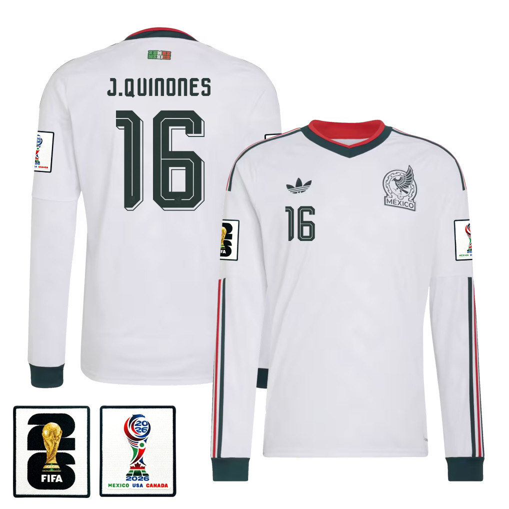 Julián Quiñones 16 Mexico National Team 2026 Away Long Sleeve Jersey - White - Jersey Teams