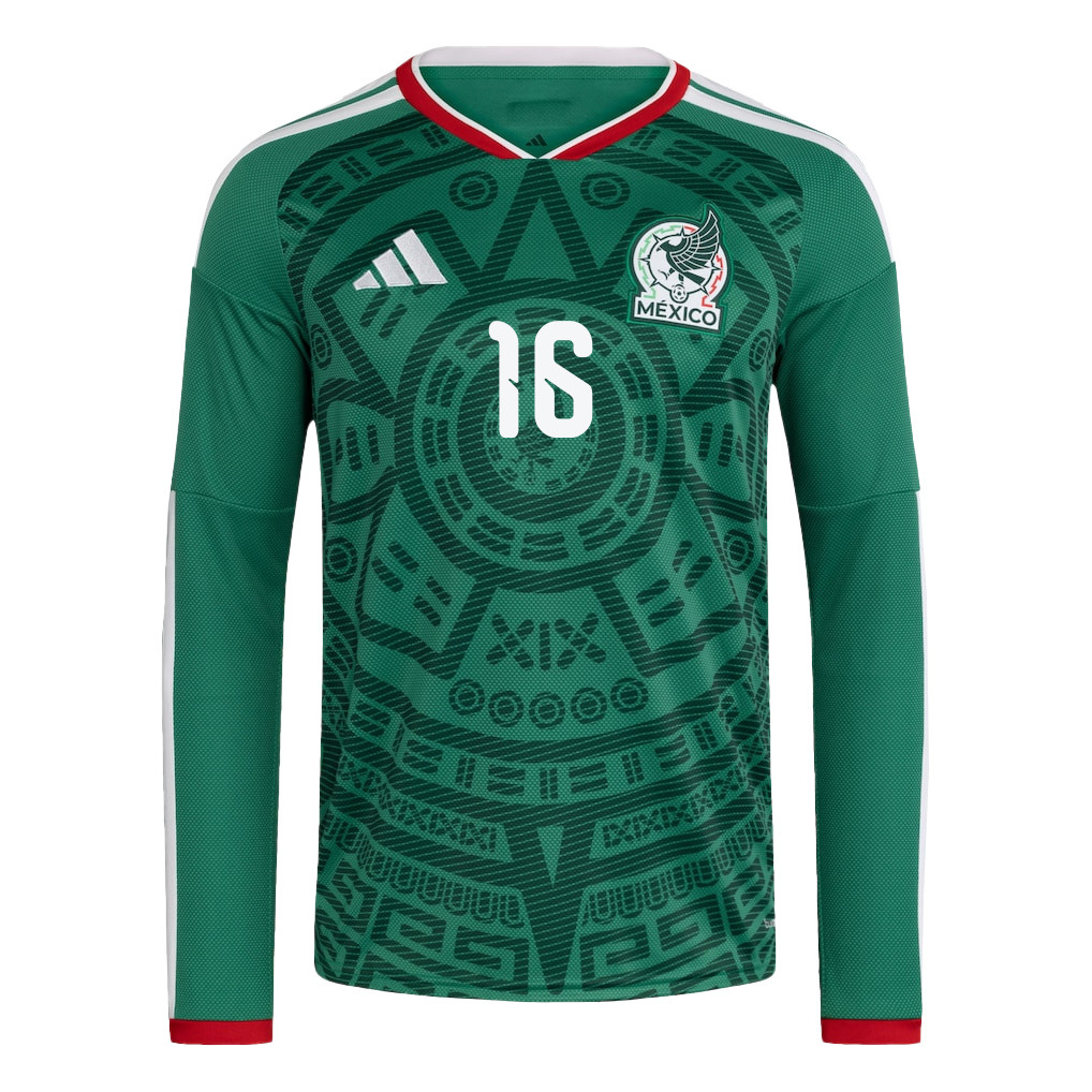 Julián Quiñones 16 Mexico National Team 2026 Home Long Sleeve Jersey - Green - Jersey Teams