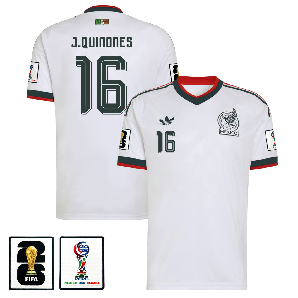 Julián Quiñones 16 Mexico National Team 2026 x World Cup Patch Away Jersey - White, Men - Jersey Teams