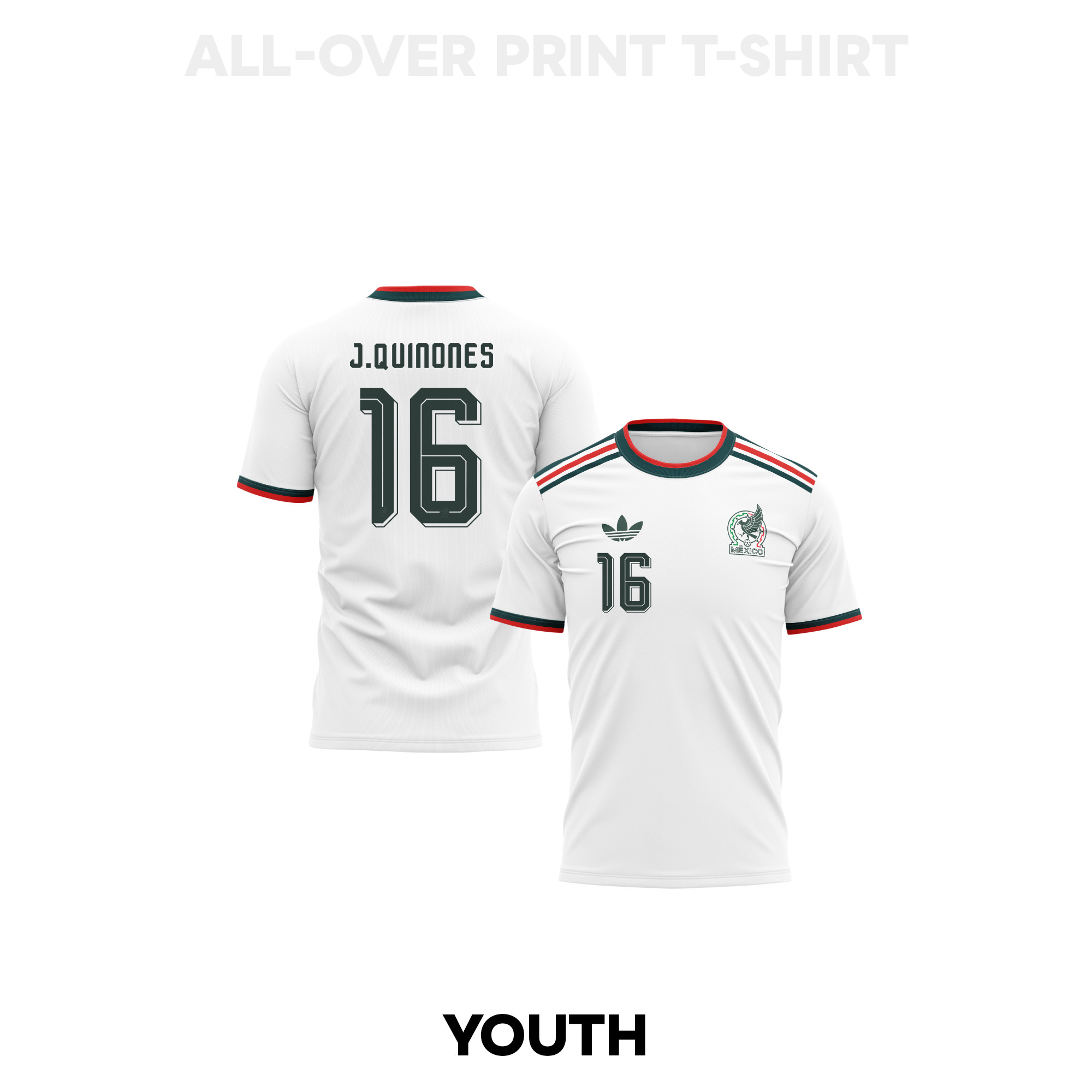 Julián Quiñones 16 Youth Mexico 2026 Away 3D T-shirt Fully Printed – White - Jersey Teams