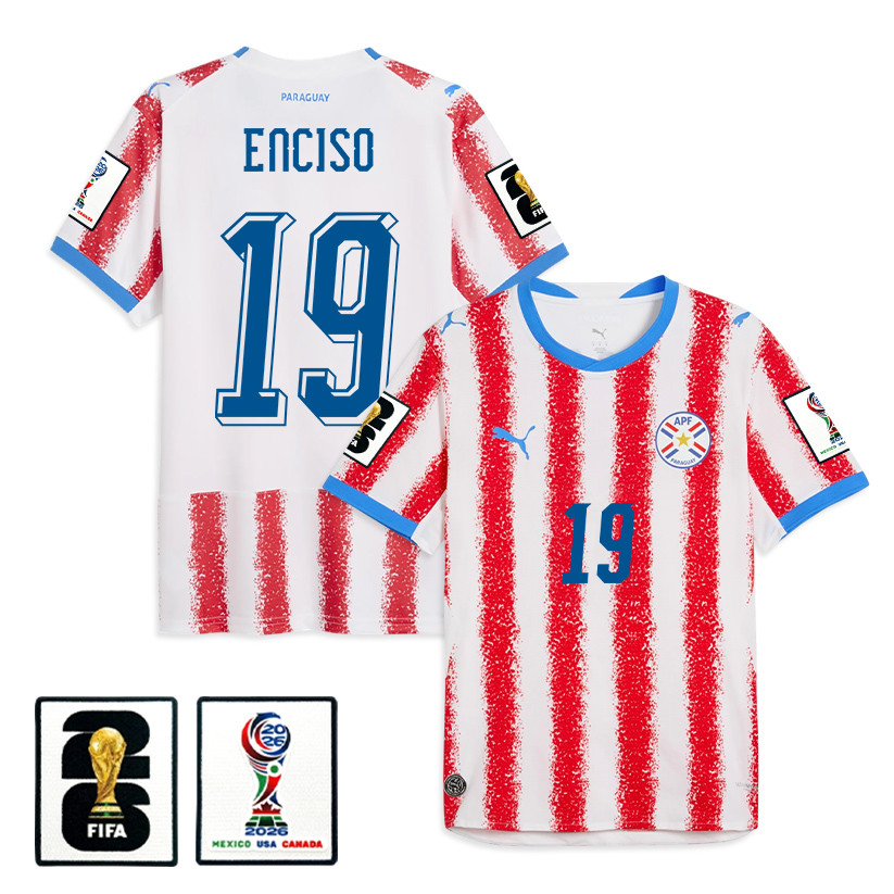 Julio Enciso 19 Paraguay National Team 2026 Home Jersey - White/Red, Men - Jersey Teams