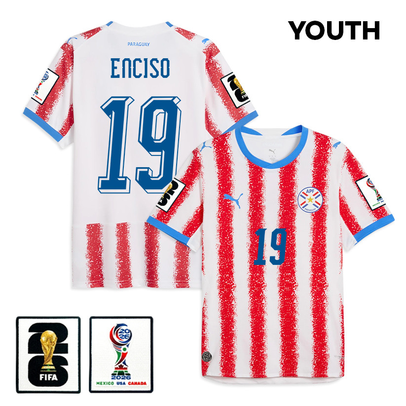 Julio Enciso 19 Youth Paraguay National Team 2026 Home Jersey - White/Red - Jersey Teams