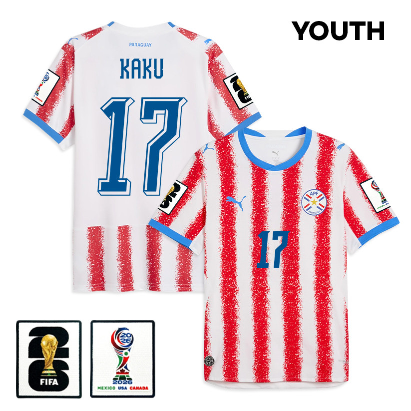 Kaku 17 Youth Paraguay National Team 2026 Home Jersey - White/Red - Jersey Teams