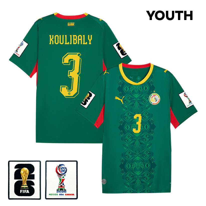 Kalidou Koulibaly 3 Youth Senegal National Team 2026 Away Jersey - Green - Jersey Teams