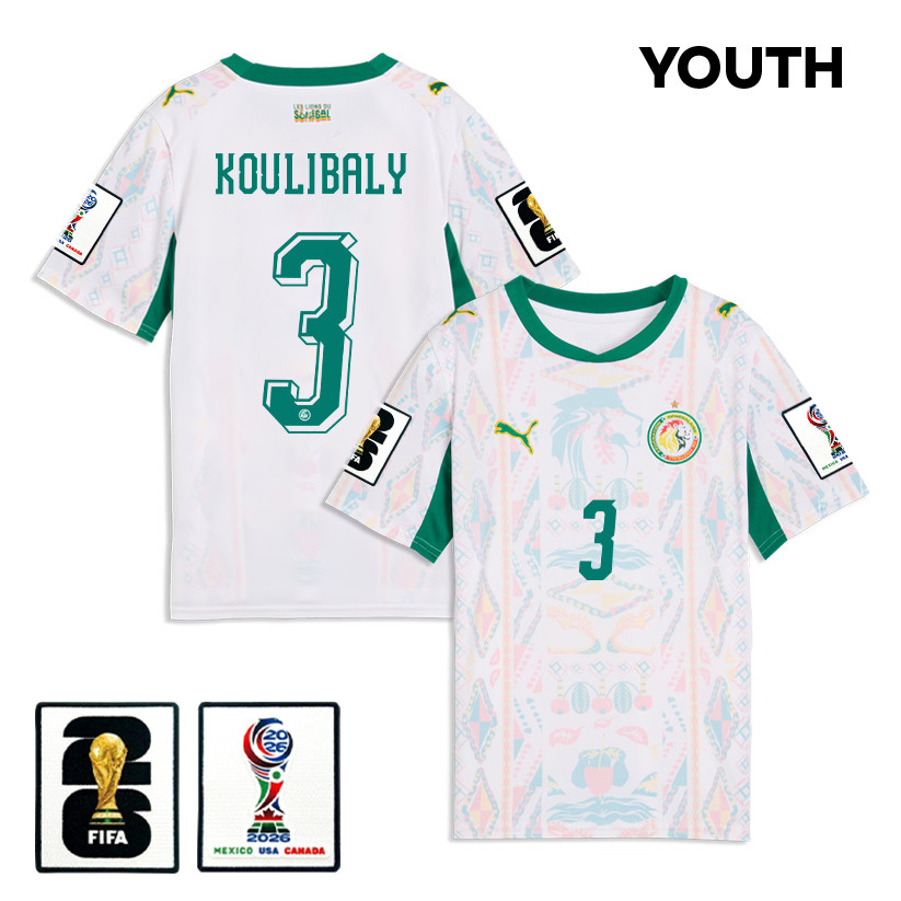 Kalidou Koulibaly 3 Youth Senegal National Team 2026 Home Jersey - White - Jersey Teams