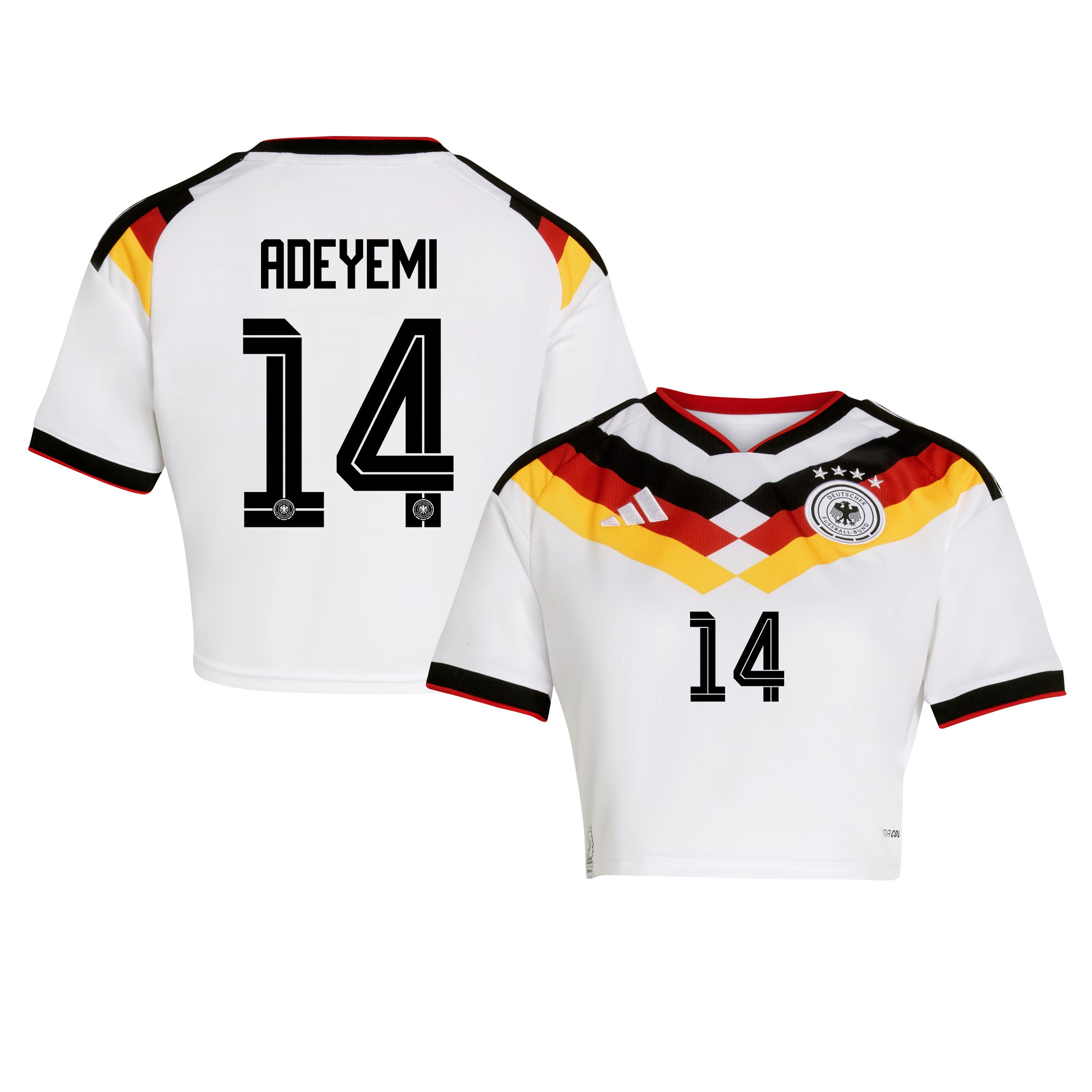 Karim Adeyemi 14 Germany 2026 Home Women’s Cropped Jersey - White - Jersey Teams