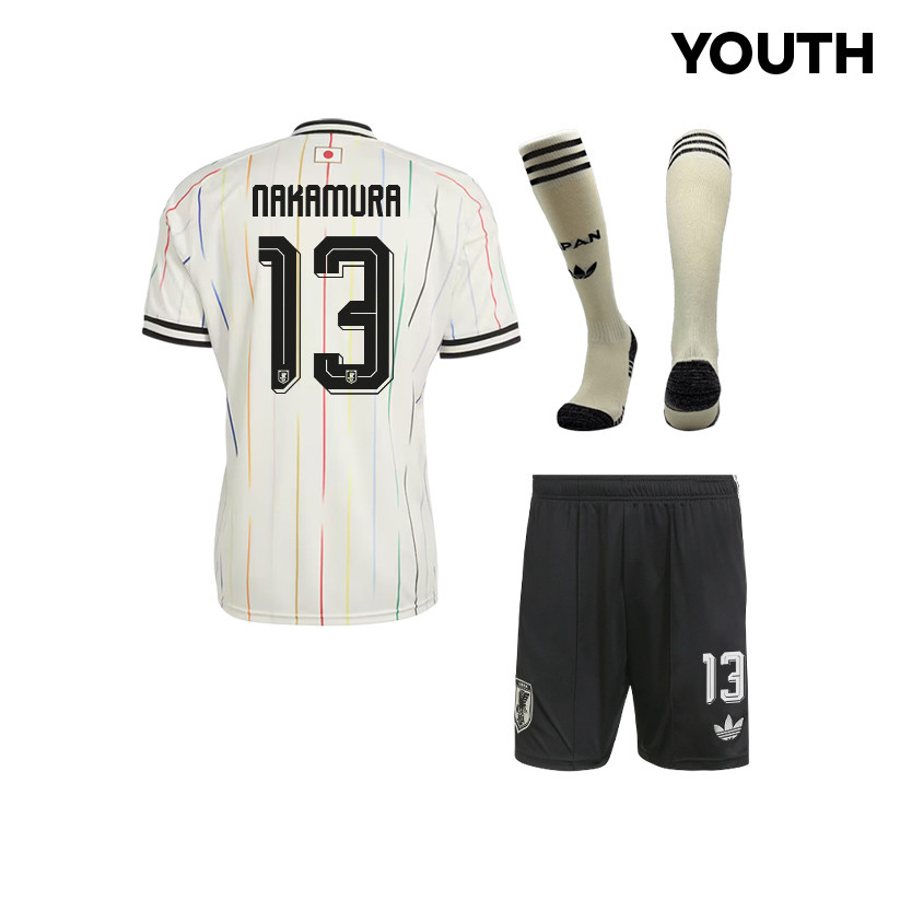 Keito Nakamura 13 Japan 2026 YOUTH Away Kit Set – Off White/Black - Jersey Teams