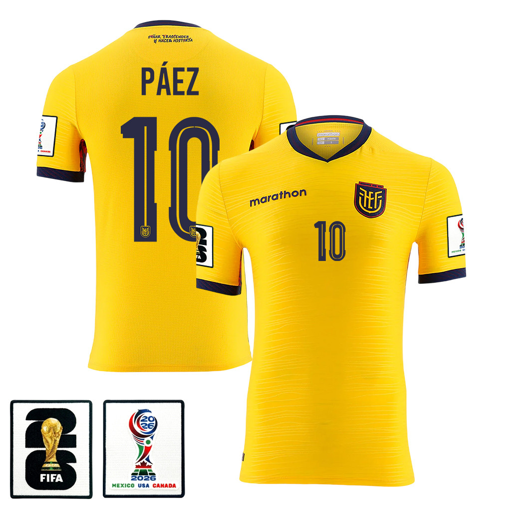 Kendry Páez 10 Ecuador National Team 2026 Home Jersey - Yellow, Men - Jersey Teams