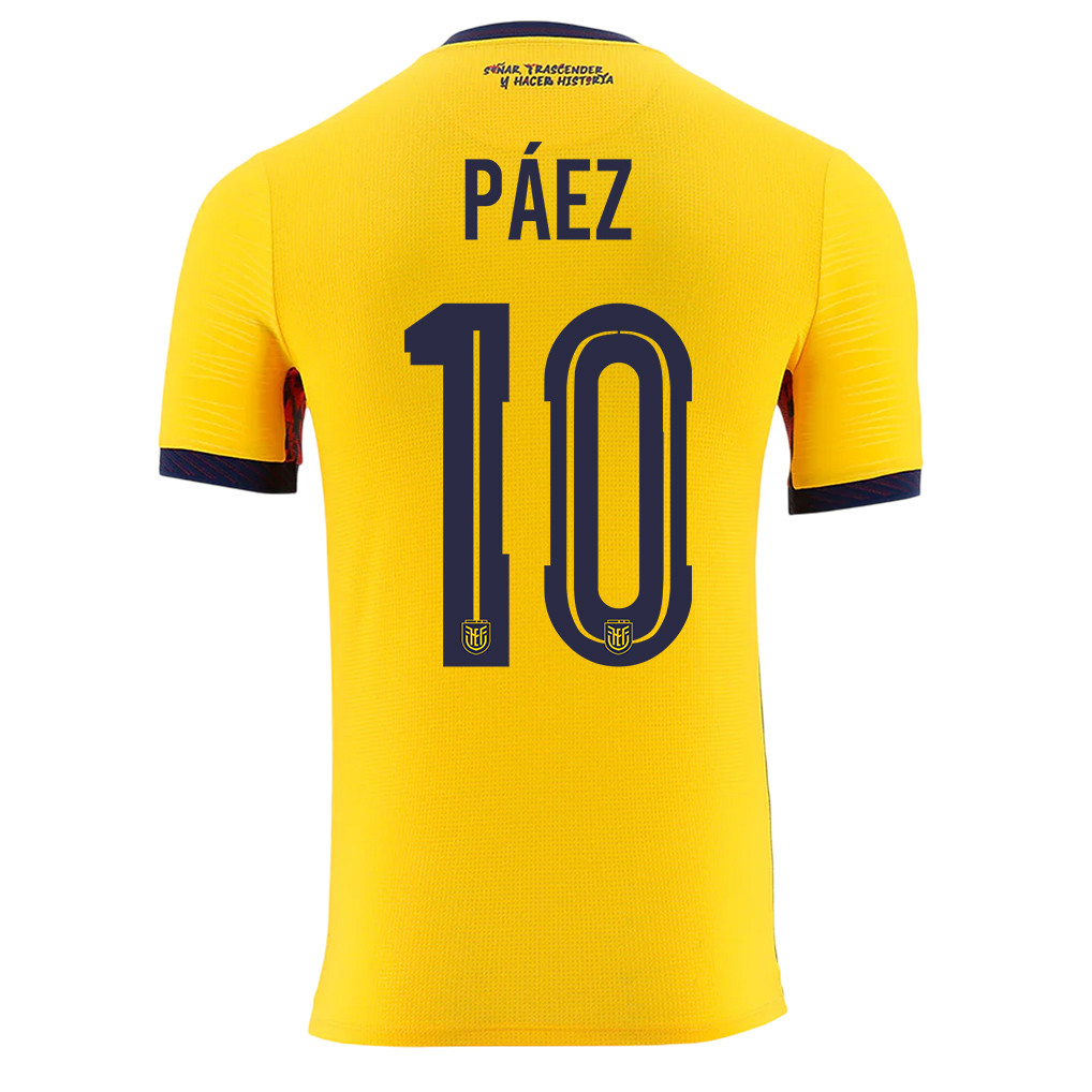 Kendry Páez 10 Ecuador National Team 2026 Home Jersey - Yellow, Men - Jersey Teams