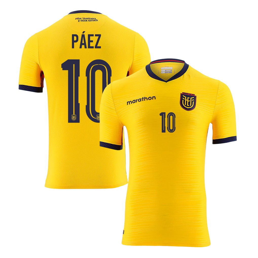 Kendry Páez 10 Ecuador National Team 2026 Home Jersey - Yellow, Men - Jersey Teams