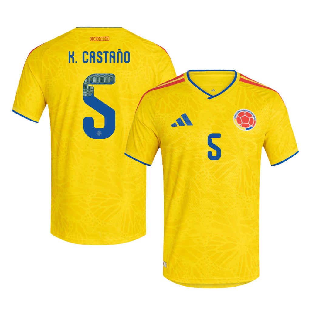 Kevin Castaño 5 Colombia National Team 2026 Home Jersey - Yellow, Men - Jersey Teams