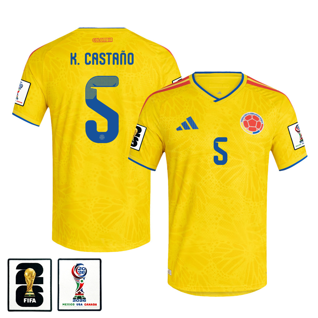Kevin Castaño 5 Colombia National Team 2026 x World Cup Patch Home Jersey - Yellow, Men - Jersey Teams