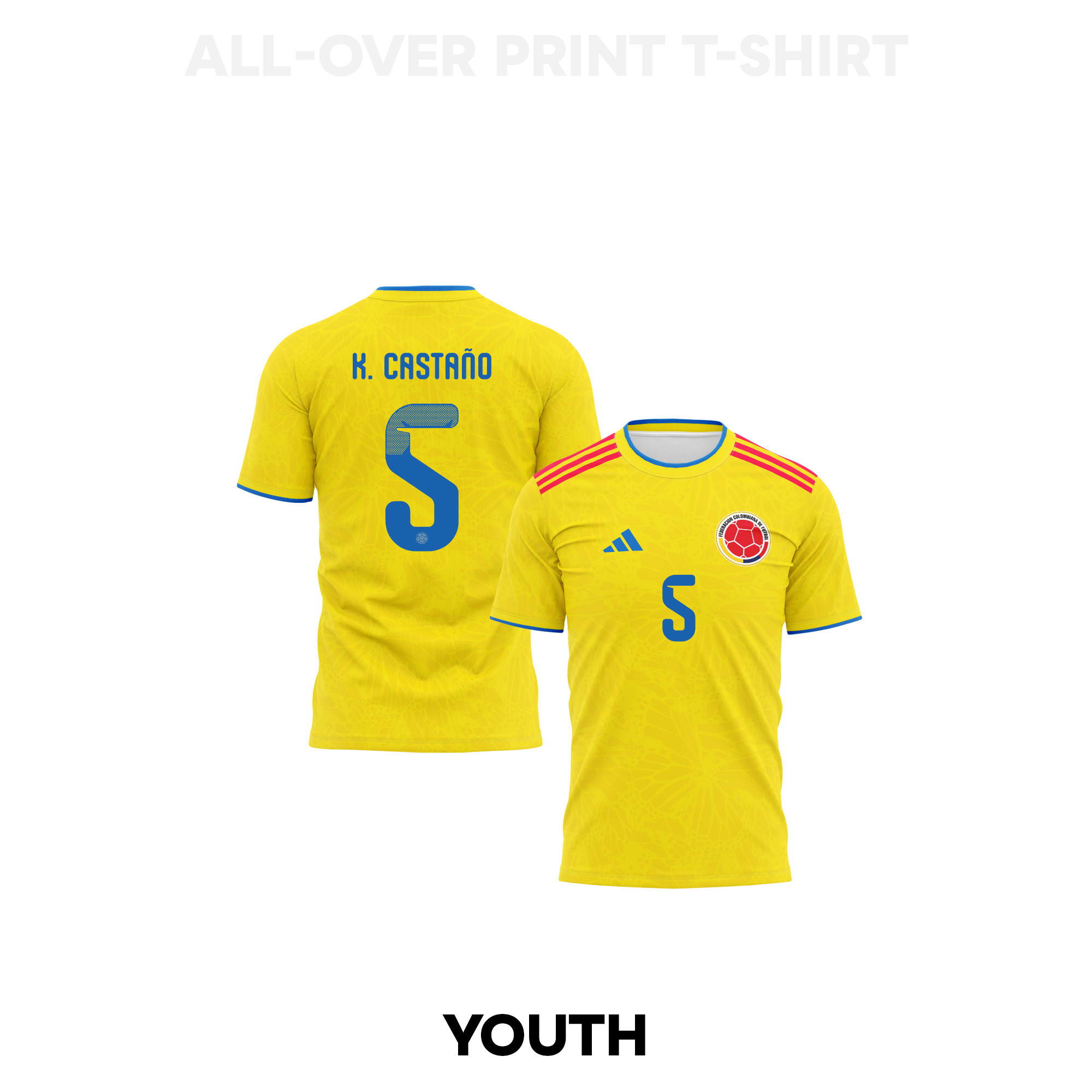 Kevin Castaño 5 Youth Colombia 2026 Home 3D T-shirt Fully Printed – Yellow - Jersey Teams