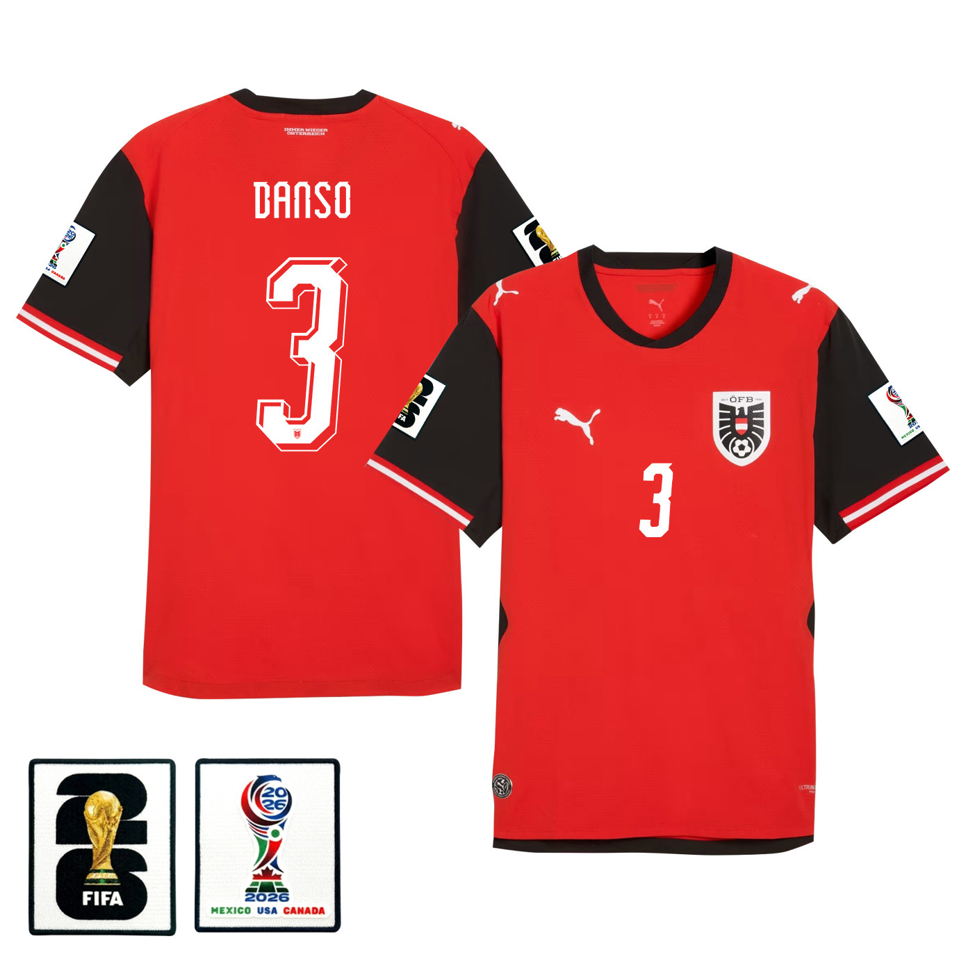 Kevin Danso 3 Austria National Team 2026 Home Jersey - Red, Men - Jersey Teams