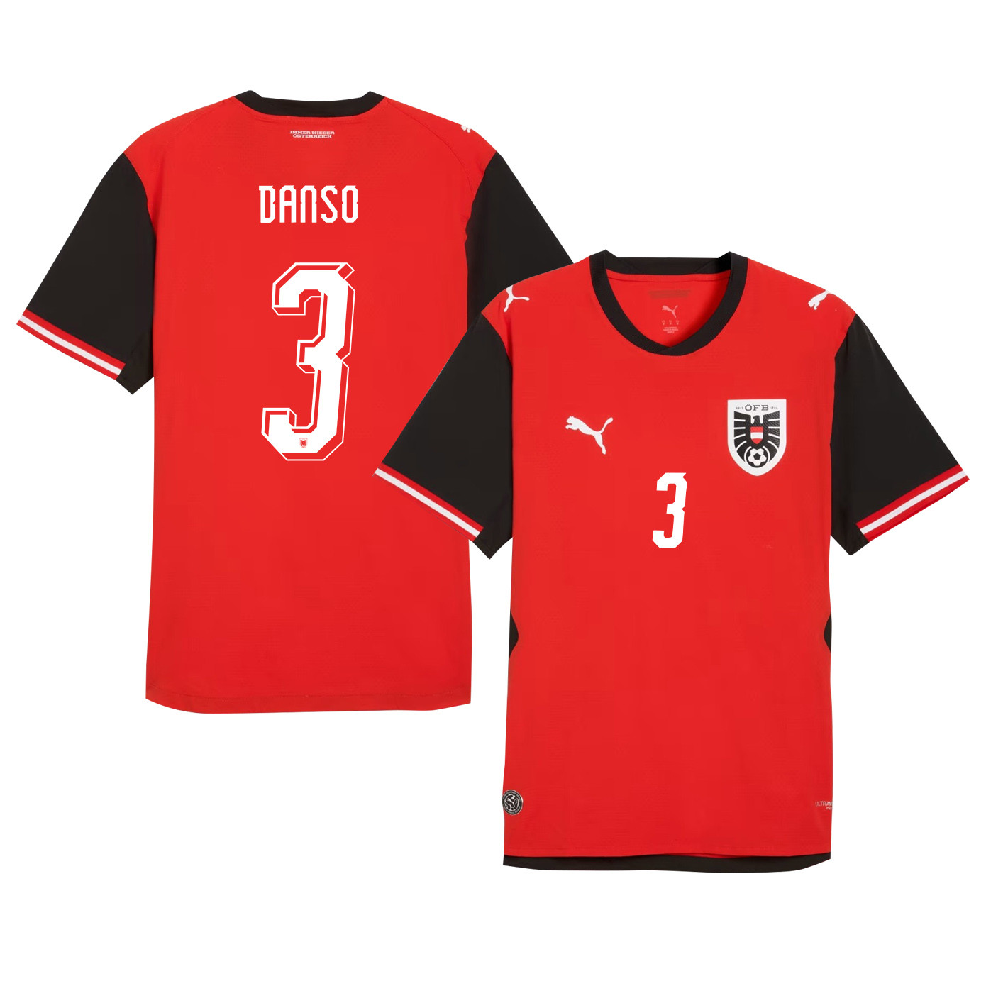 Kevin Danso 3 Youth Austria National Team 2026 Home Jersey - Red - Jersey Teams