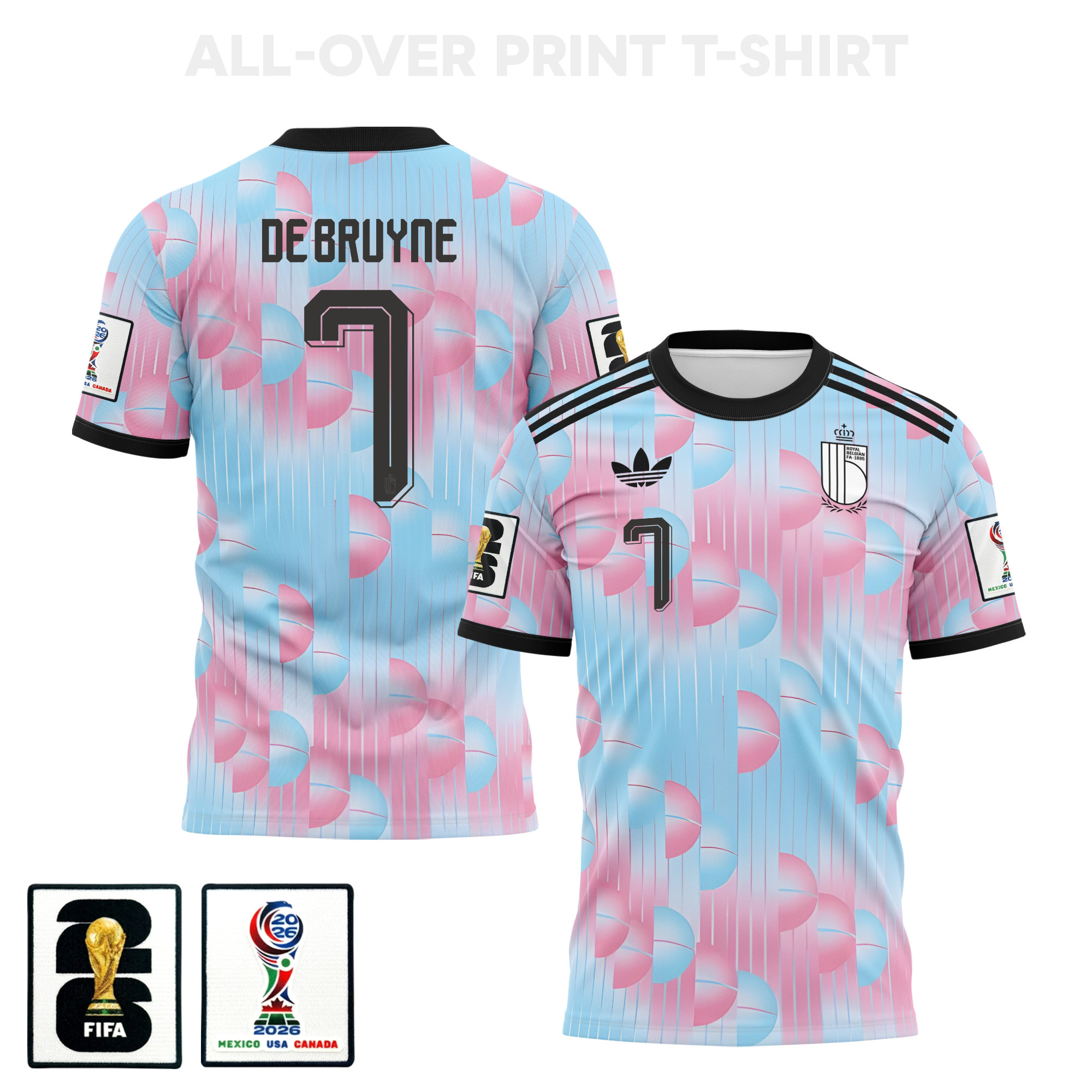 Kevin De Bruyne 7 Belgium 2026 Away 3D T-Shirt Fully Printed – Unisex, Light Blue - Jersey Teams