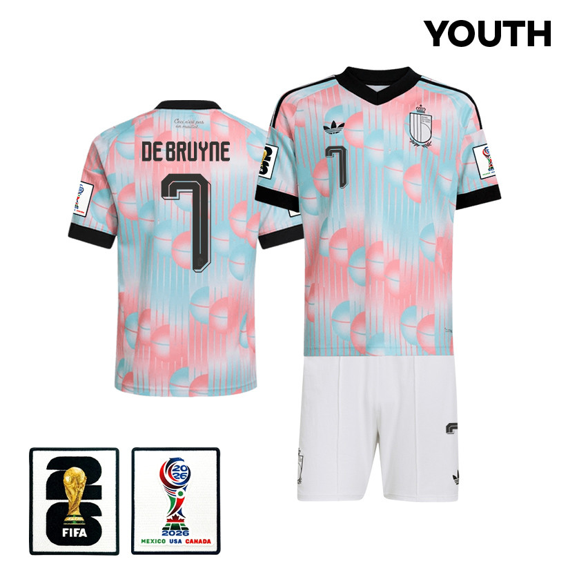 Kevin De Bruyne 7 Belgium 2026 YOUTH Away Jersey & Shorts Set - Light Blue - Jersey Teams