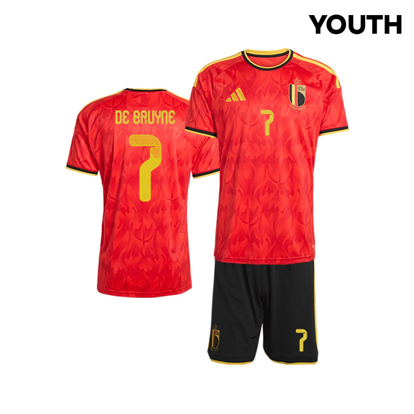 Kevin De Bruyne 7 Belgium 2026 YOUTH Home Jersey & Shorts Set - Red/Black - Jersey Teams